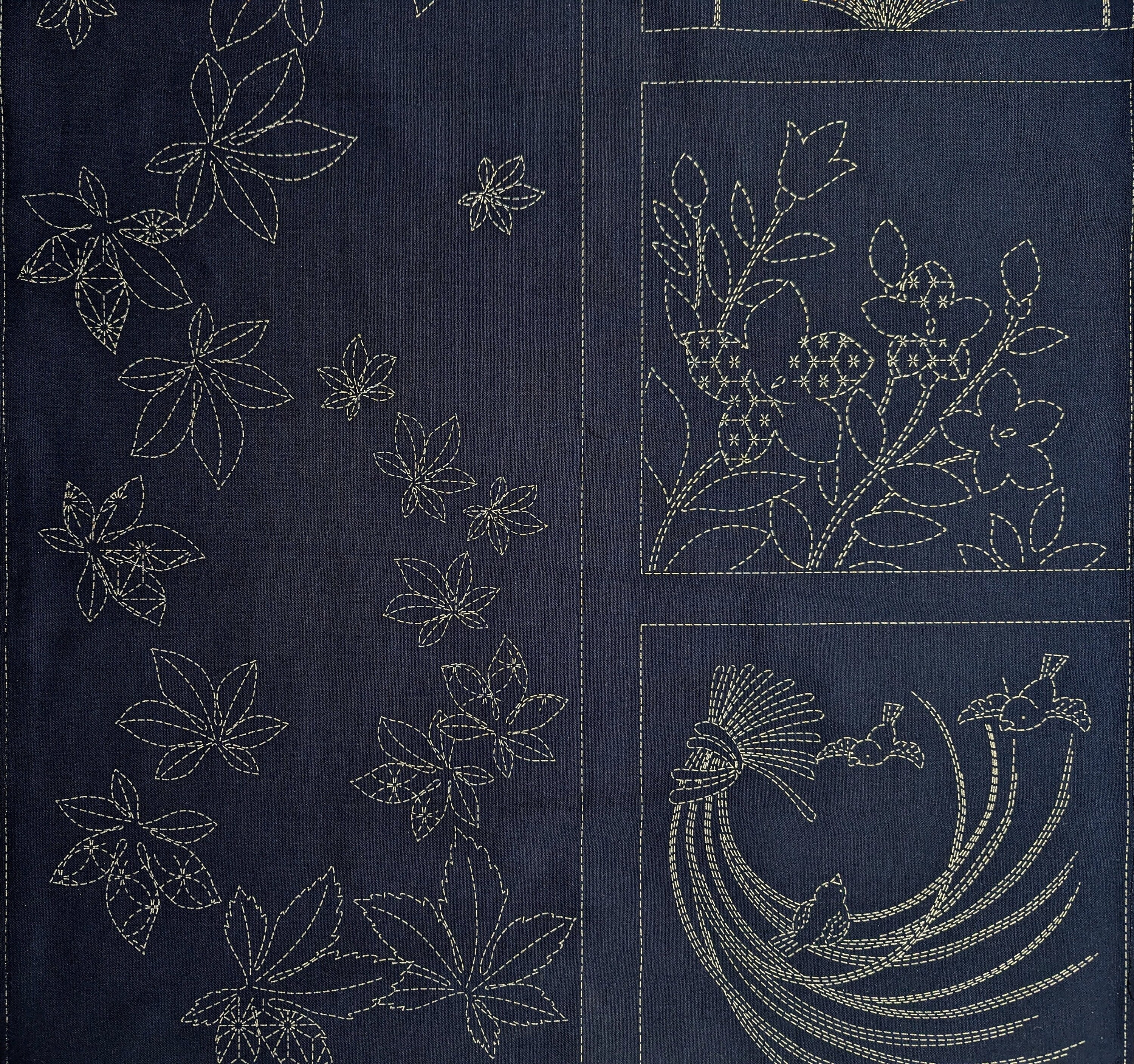 Orimono Imports - Summer Bloom Sashiko Washout Fabric Panel - Navy