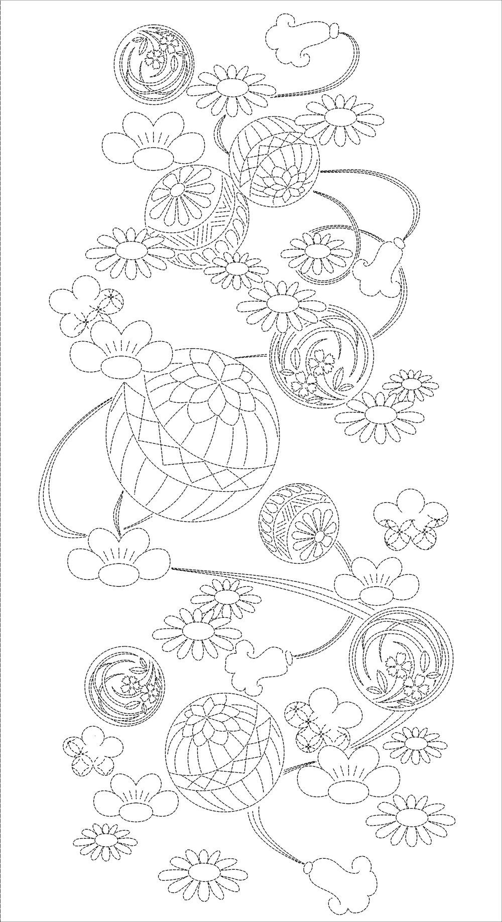 Orimono Imports - Flowering Temari Sashiko Washout Fabric Panel - Navy