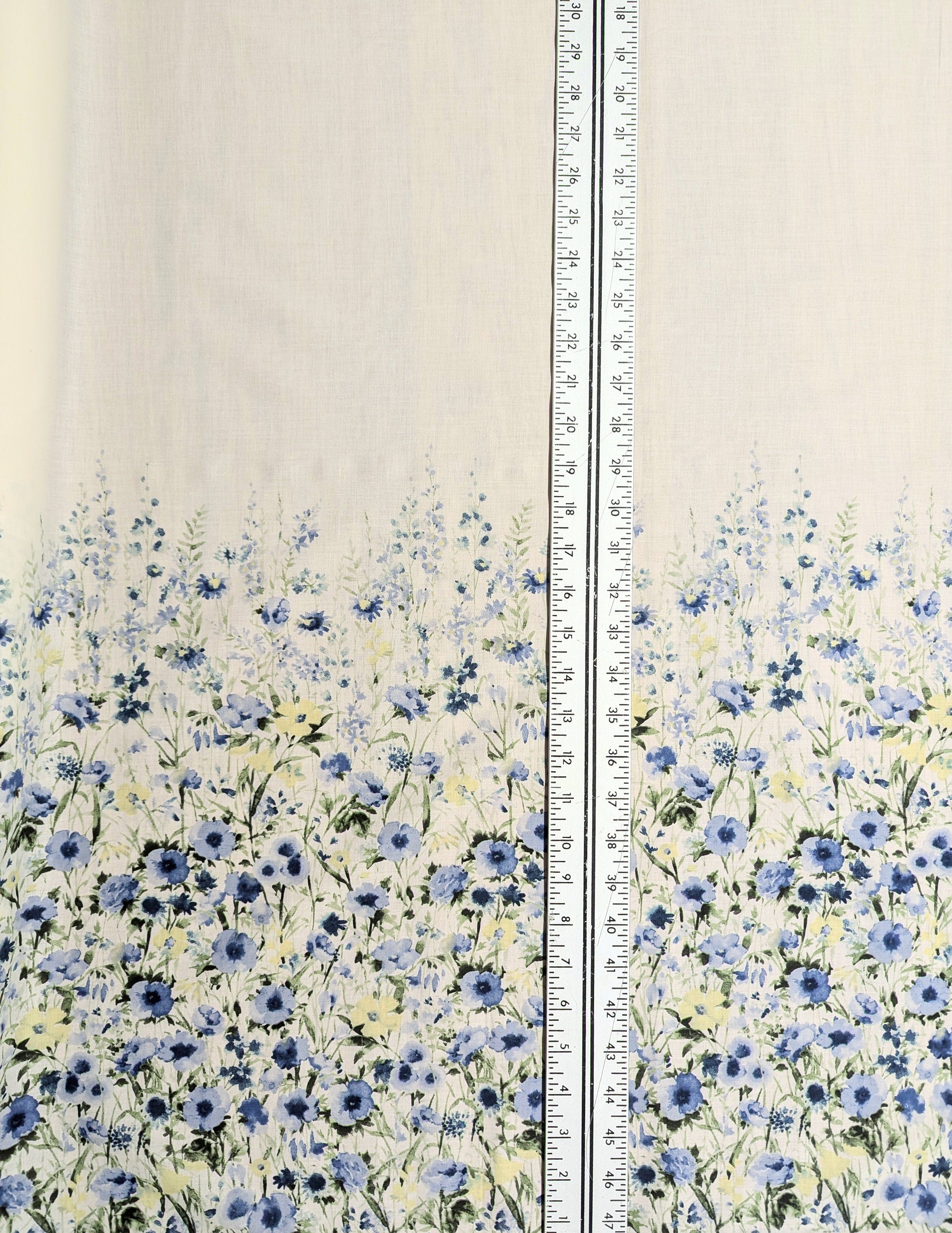 Watercolor Sping Flowers Kokka border print Japanese cotton lawn fabric YFA-41030-1 B blue