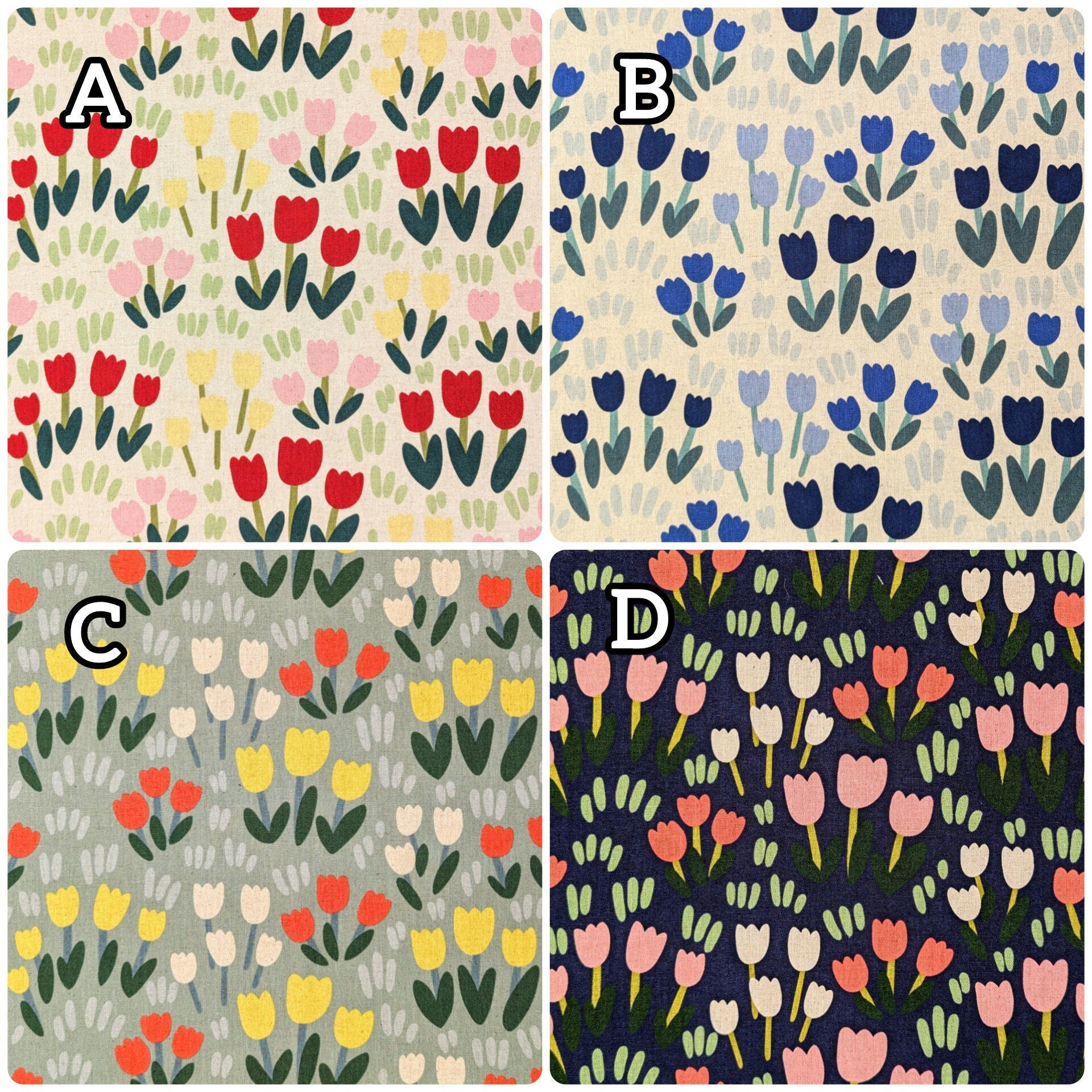 Tulip Fields Kobayashi Japanese cotton linen canvas fabric KTS-6943-D pink, white & navy