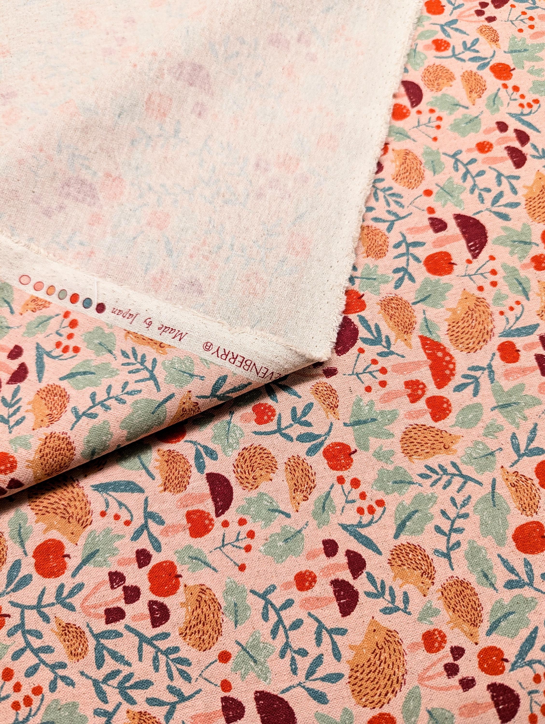 Hedgehogs & Fungi Sevenberry Japanese cotton linen light weight canvas fabric 850407-1-2 pink