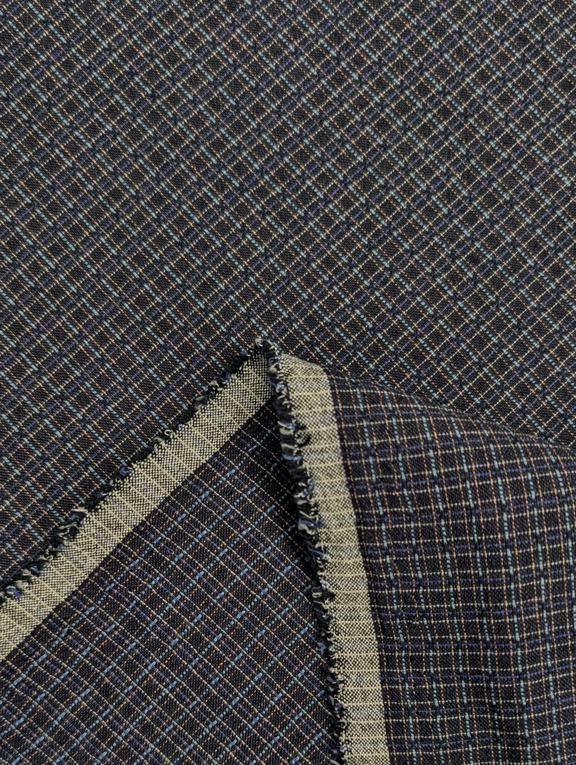 Japanese yarn dyed grid cotton fabric 4547-341 dark blue