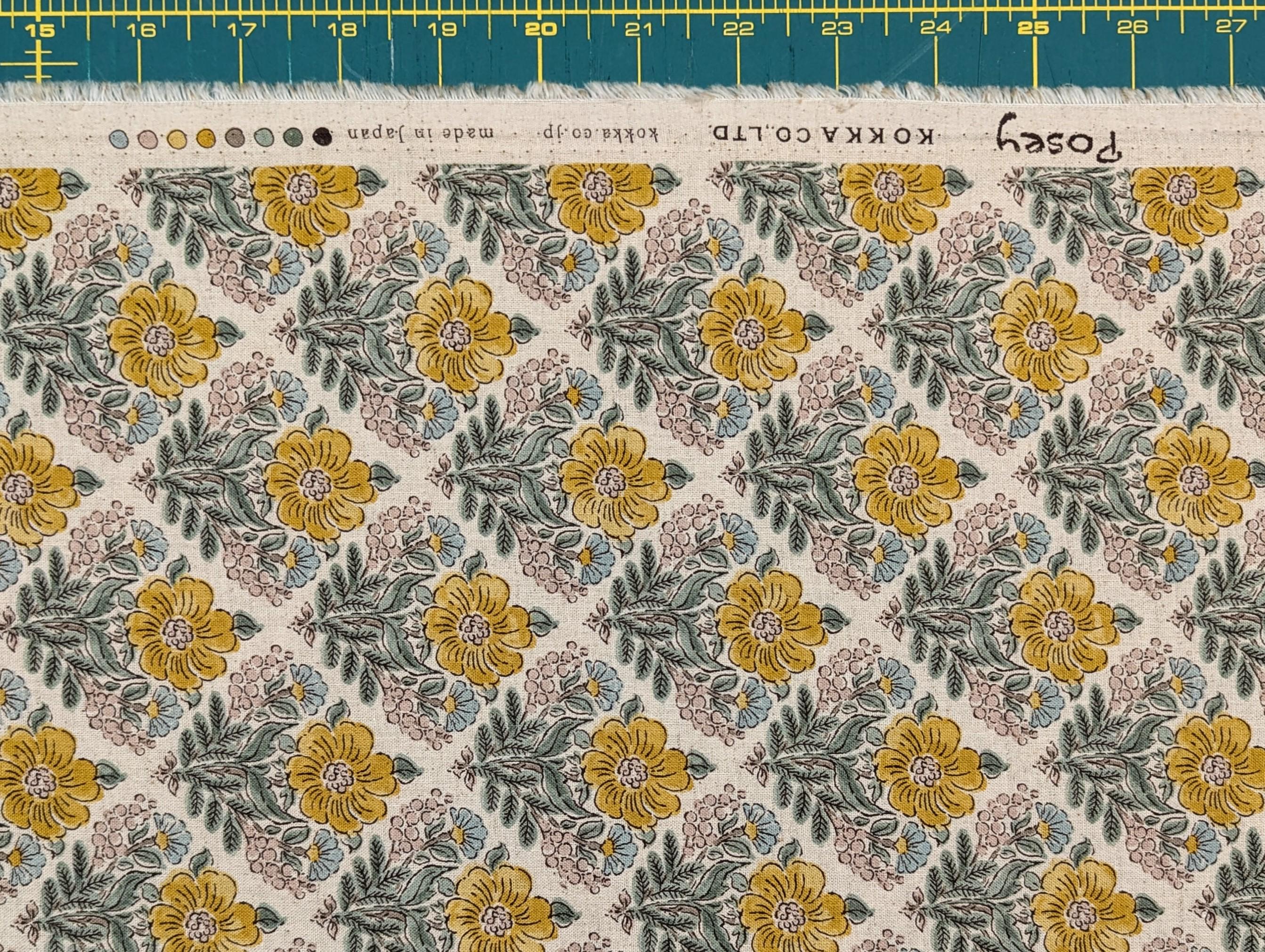 REMNANT Flower Diamonds Kokka Japanese cotton linen fabric YGA-69060-2 A yellow