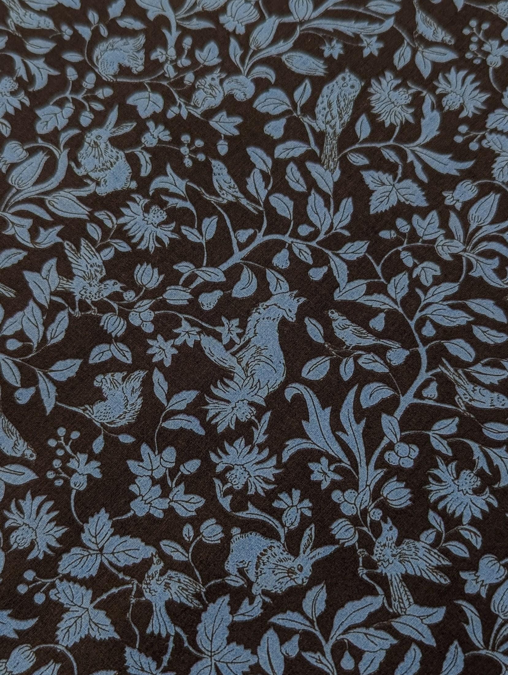 Forest Creatures Hokkoh cotton lawn fabric 7024-1600-6 D light & dark blue