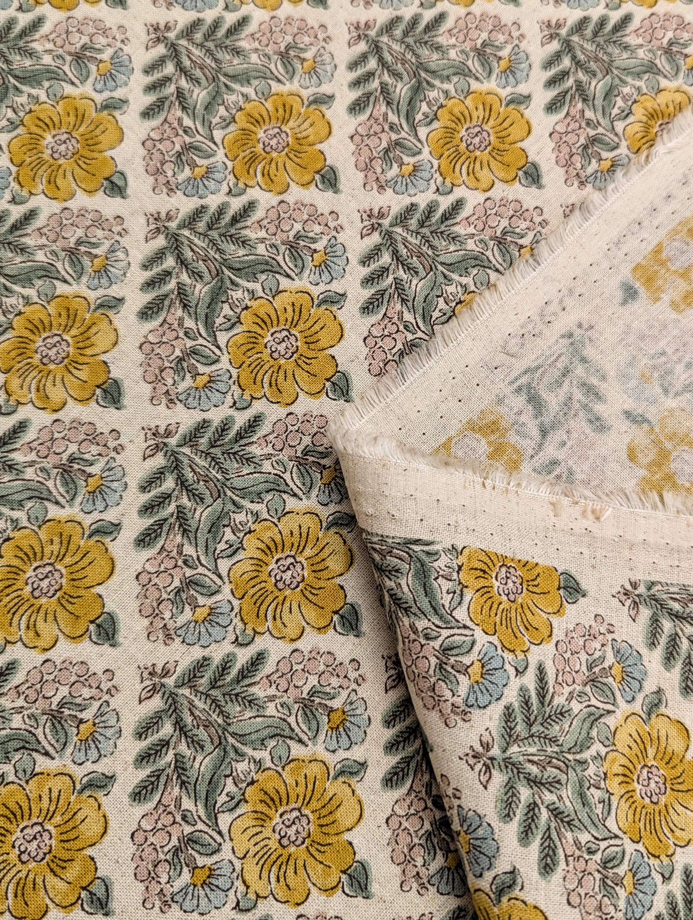 REMNANT Flower Diamonds Kokka Japanese cotton linen fabric YGA-69060-2 A yellow