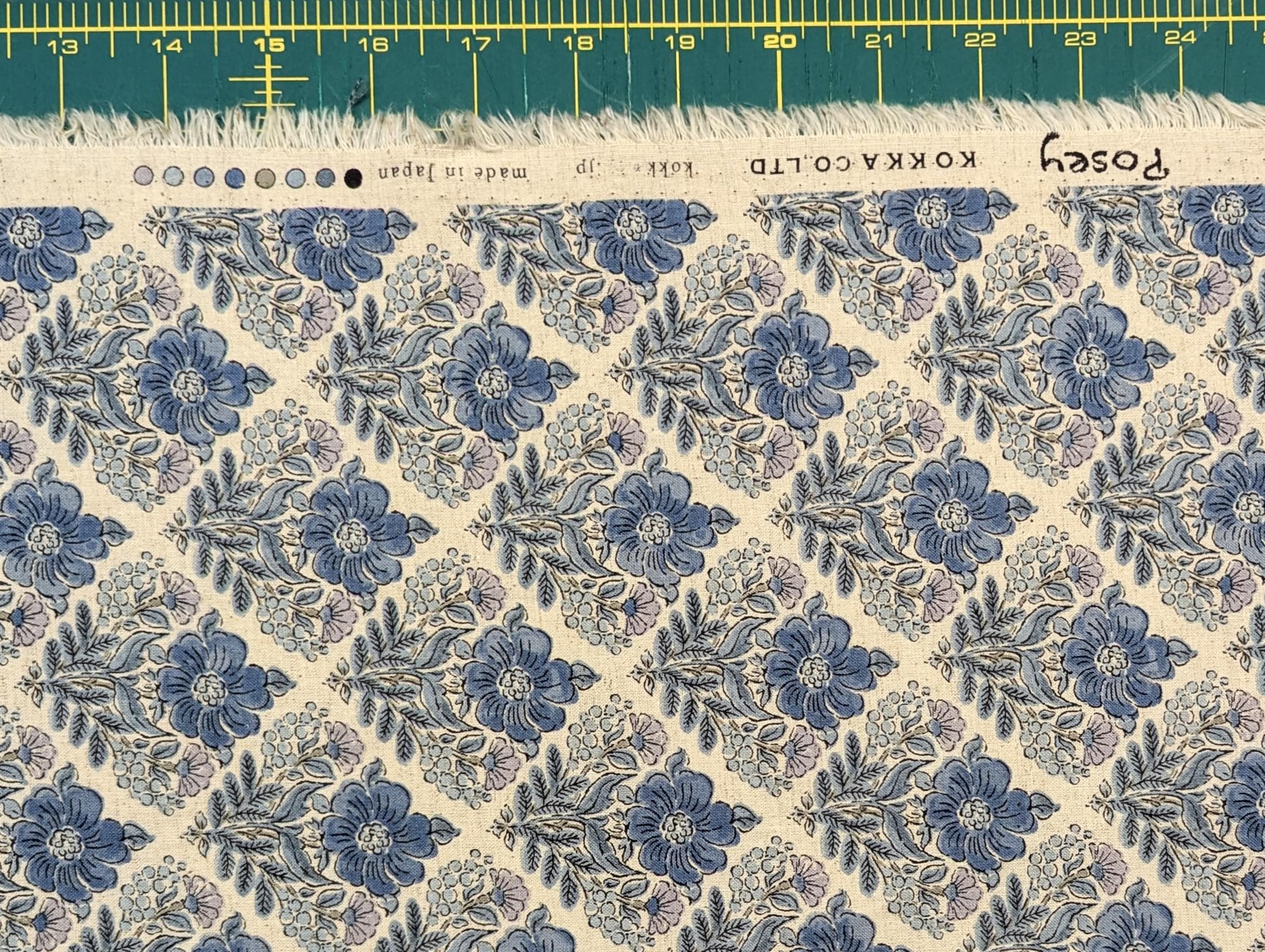 Flower Diamonds Kokka Japanese cotton linen fabric YGA-69060-2 D blue