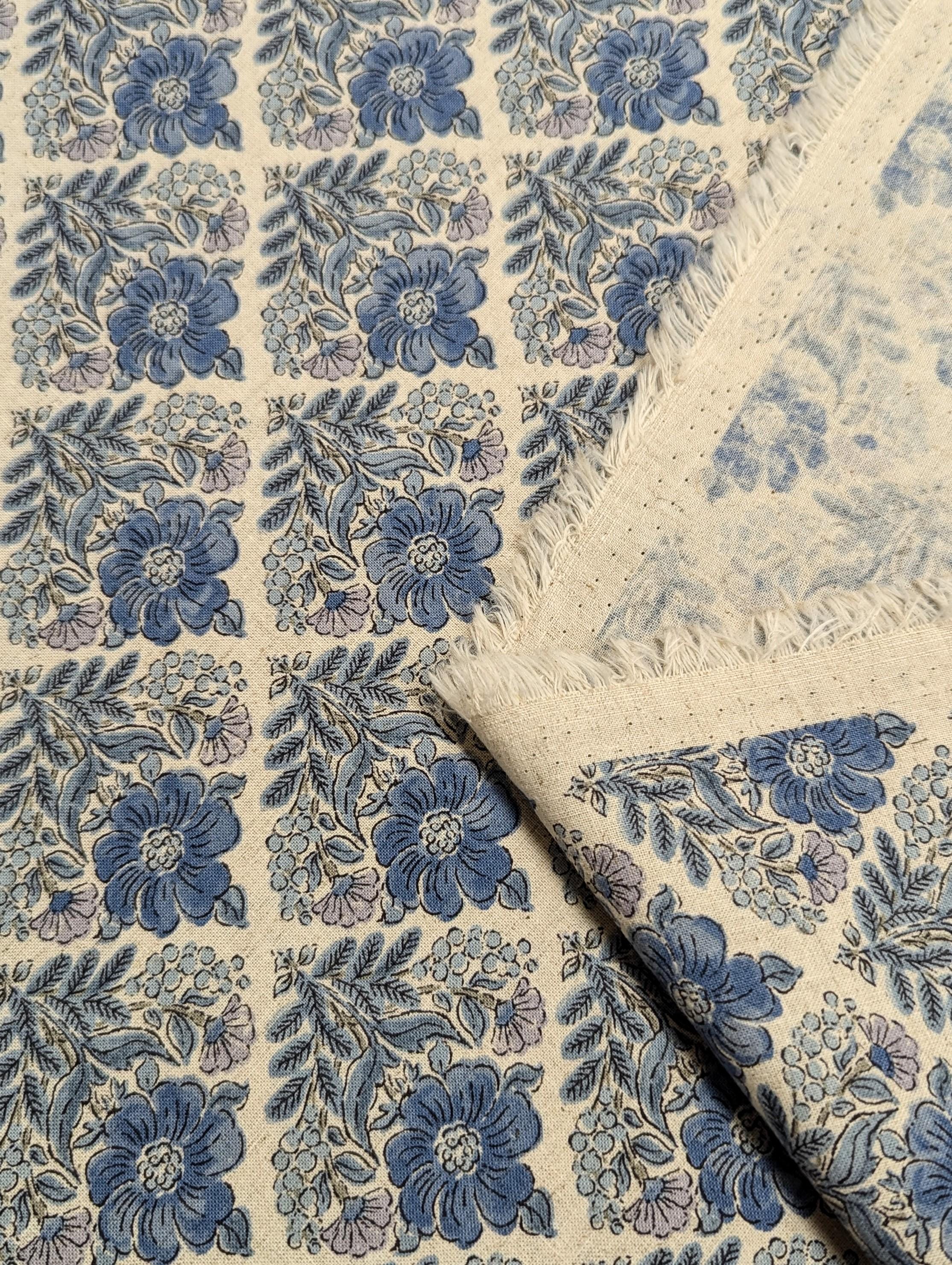 Flower Diamonds Kokka Japanese cotton linen fabric YGA-69060-2 D blue