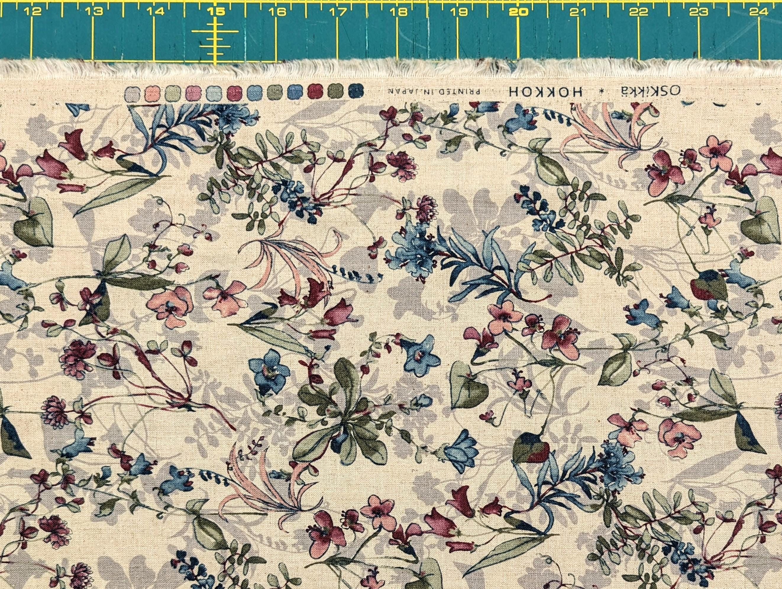 Watercolor Botanicals Hokkoh Japanese cotton linen blend fabric 7023-710 3 B purple and beige