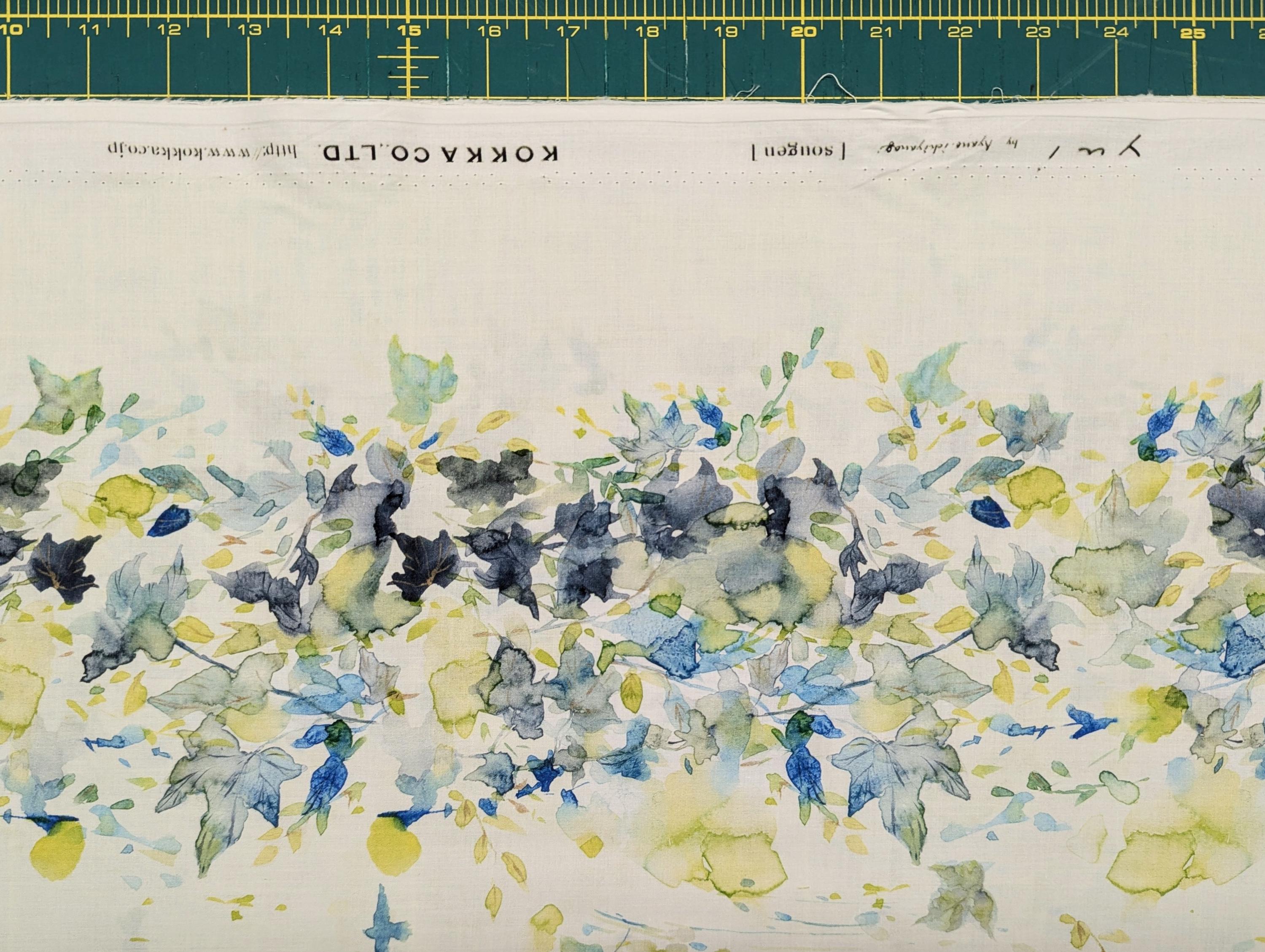 Watercolor Kokka Japanese cotton fabric EGXA-6105-1A maple leaves and birds