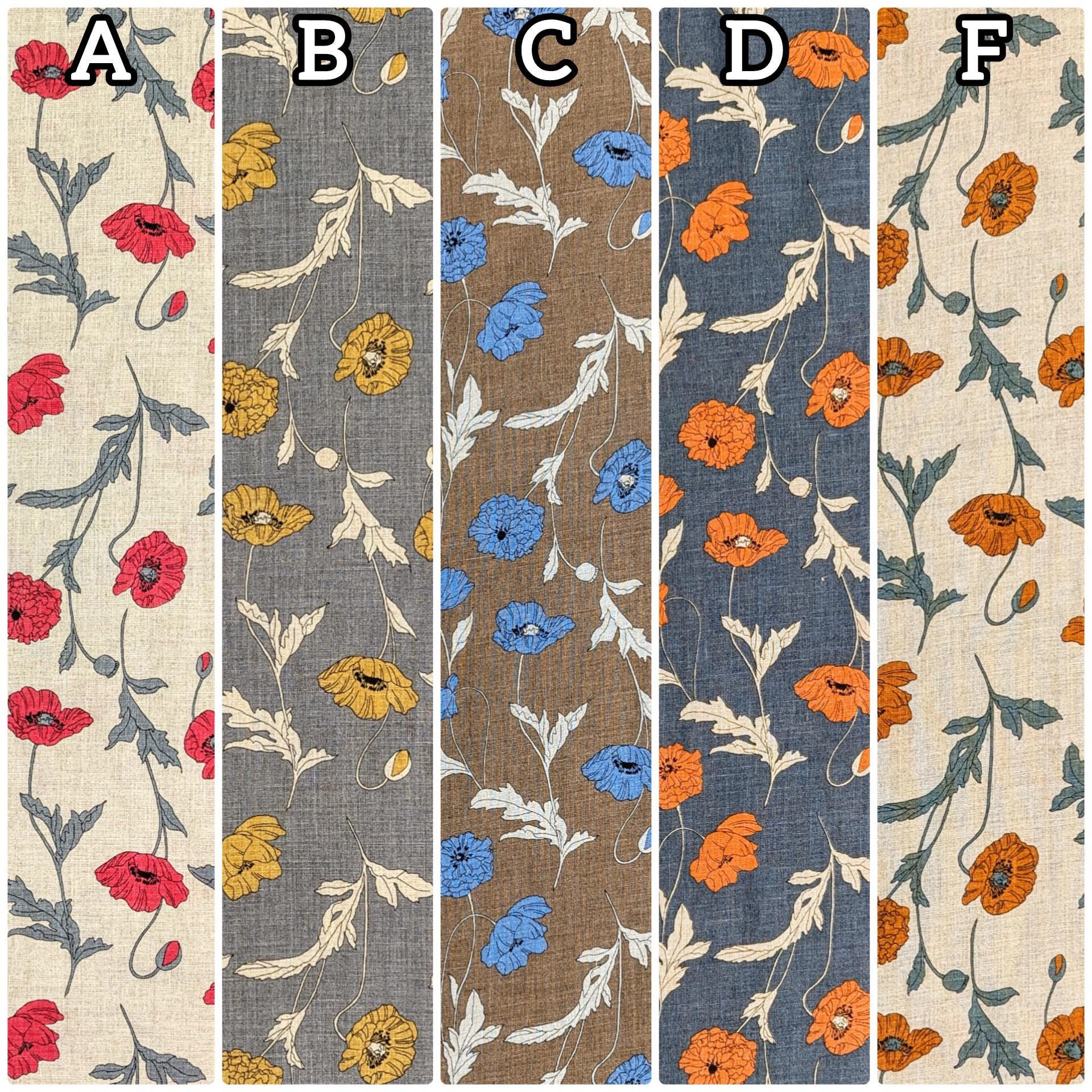 Summer Poppies Japanese linen fabric 7023-1710-2B gray and yellow