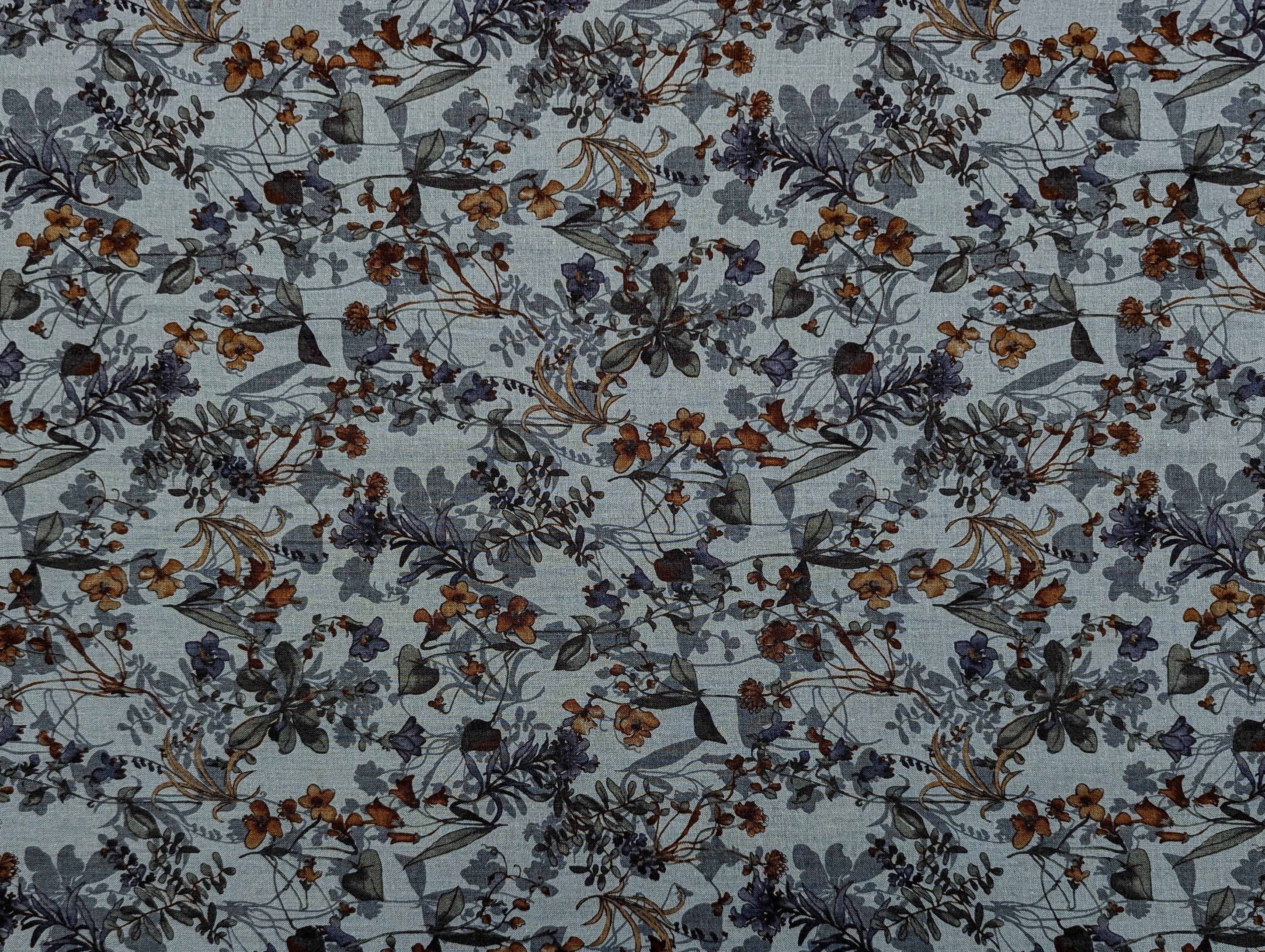 Watercolor Botanicals Hokkoh Japanese cotton linen blend fabric 7023-710 3 E blue