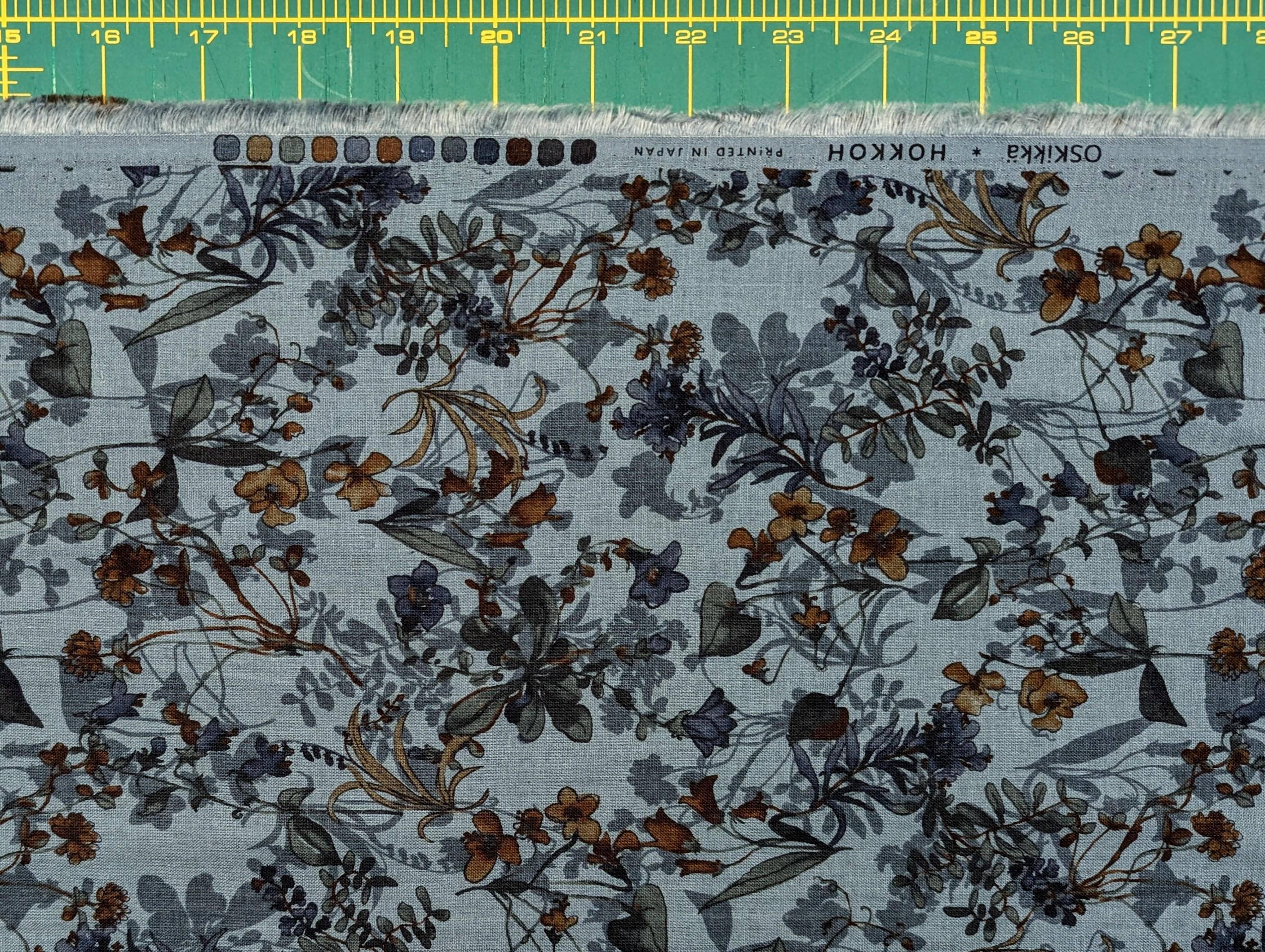 Watercolor Botanicals Hokkoh Japanese cotton linen blend fabric 7023-710 3 E blue