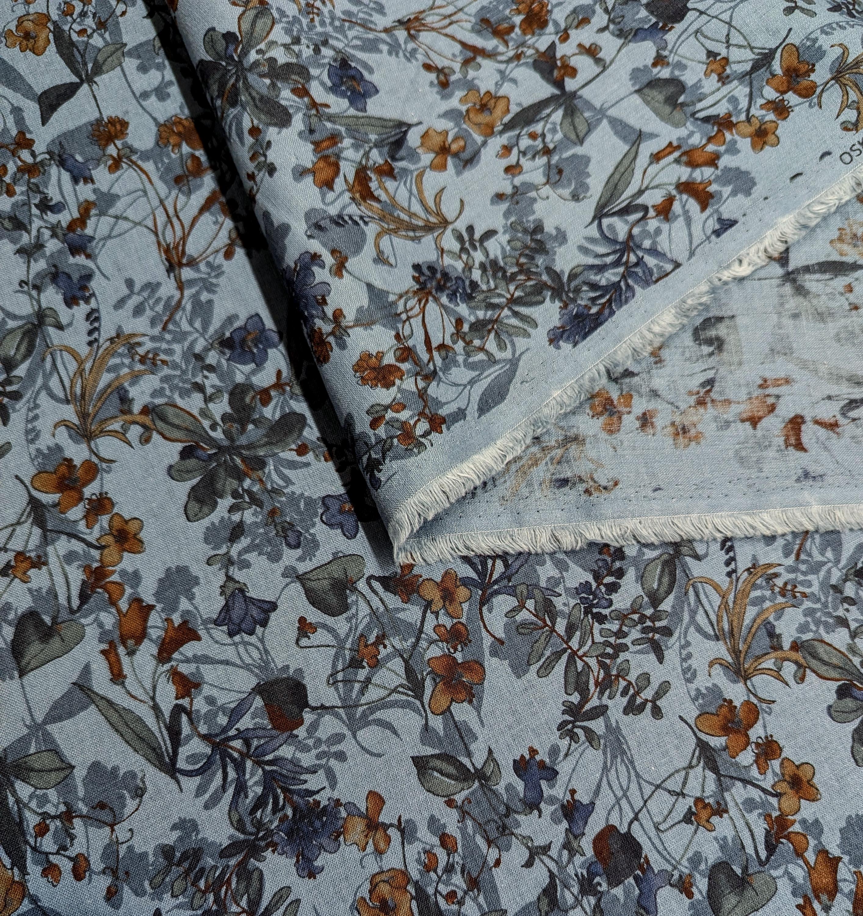 Watercolor Botanicals Hokkoh Japanese cotton linen blend fabric 7023-710 3 E blue