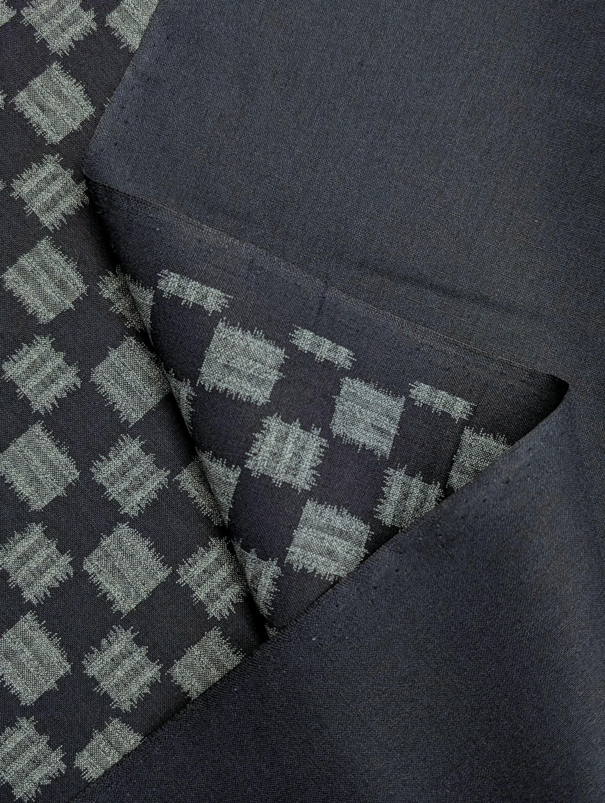 Sevenberry printed Ikat squares Japanese cotton fabric 88229-4-1 dark blue