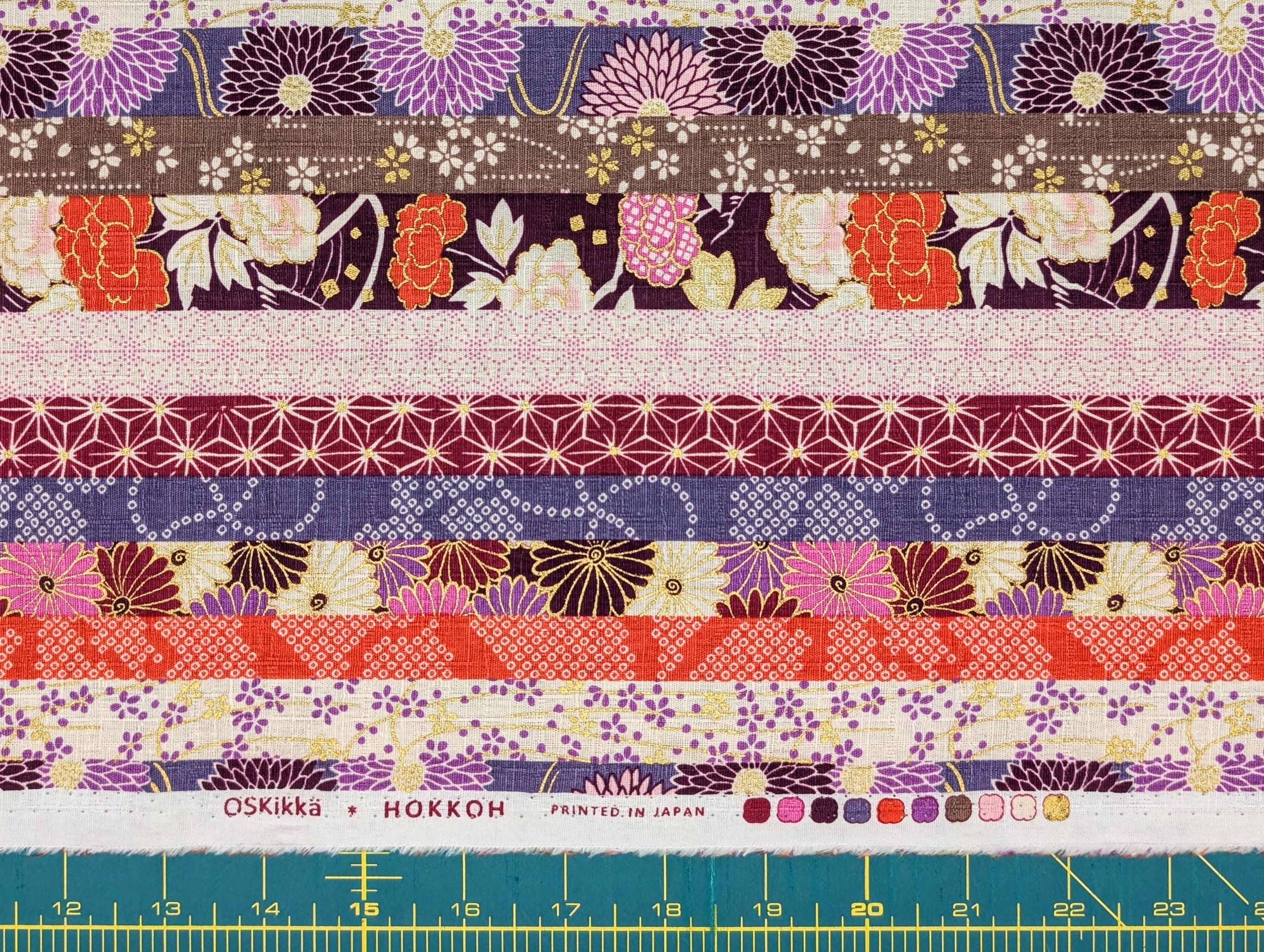 REMNANT Striped Flowers Hokkoh Japanese dobby cotton fabric 1024-100-3 C purple