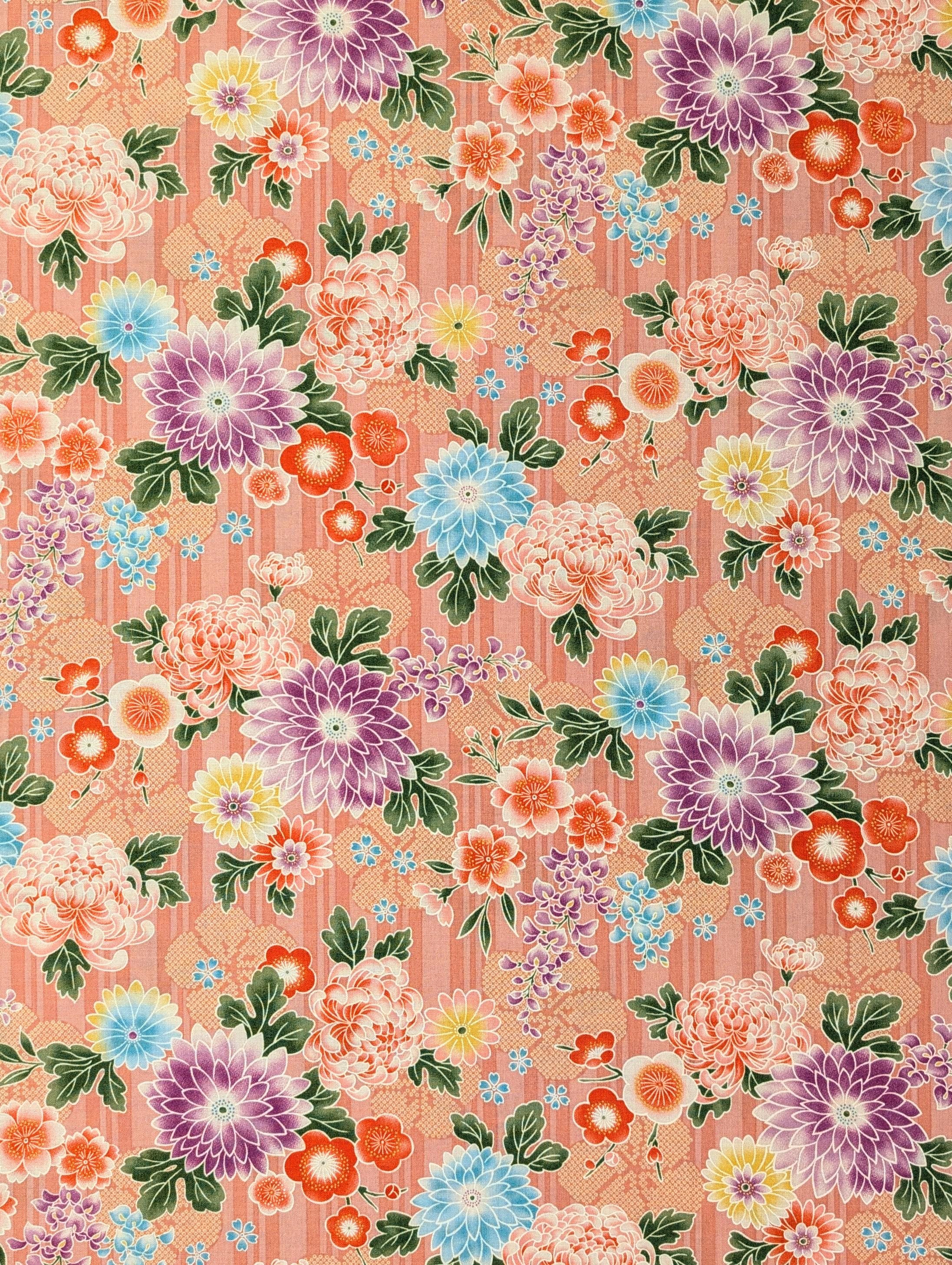 Striped Shibori Flowers Sevenberry Japanese cotton fabric 850425-1-4 pink