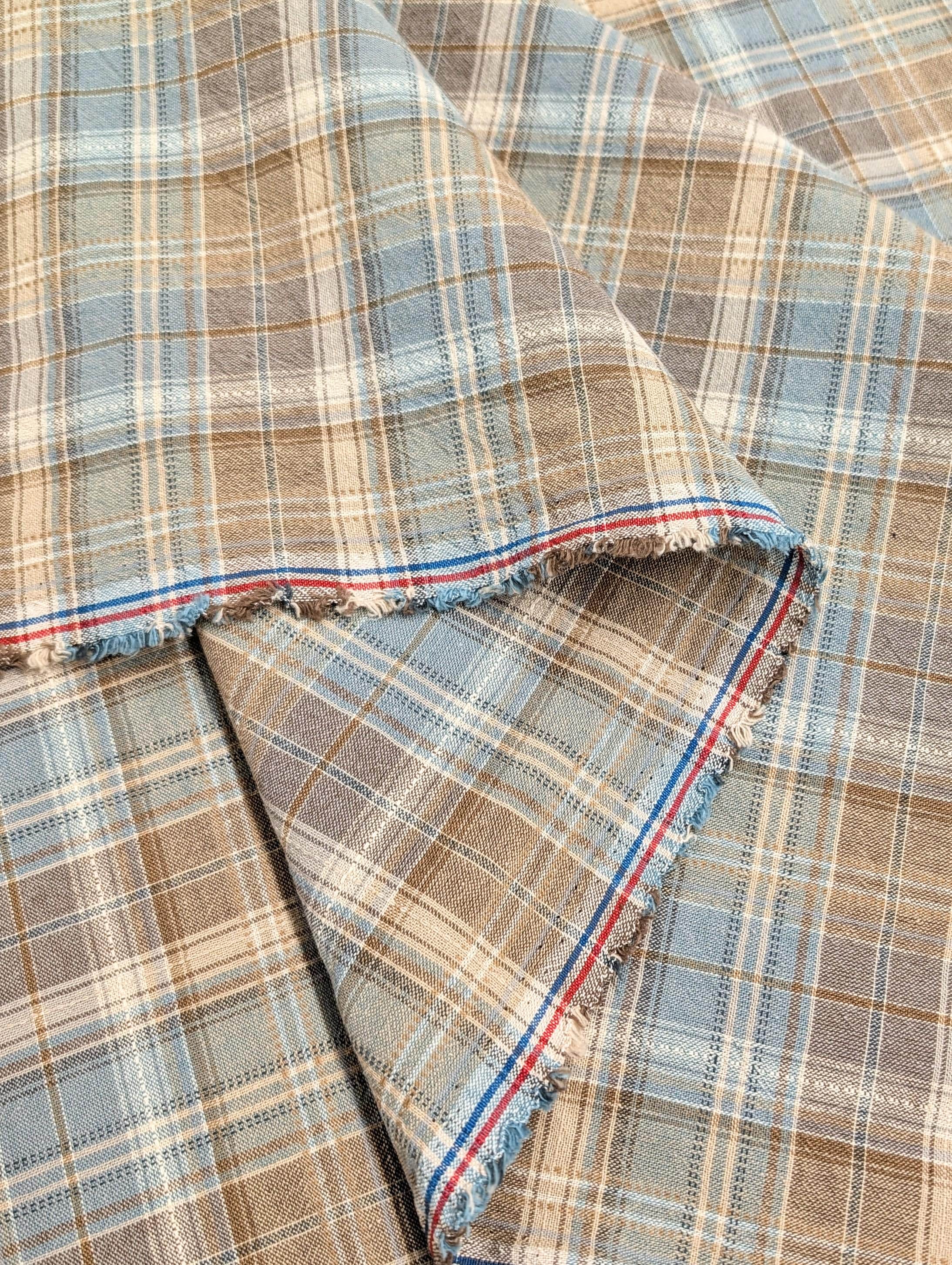 Junko Matsuda yarn dyed plaid Japanese cotton fabric Y25-0195 A light blue and beige