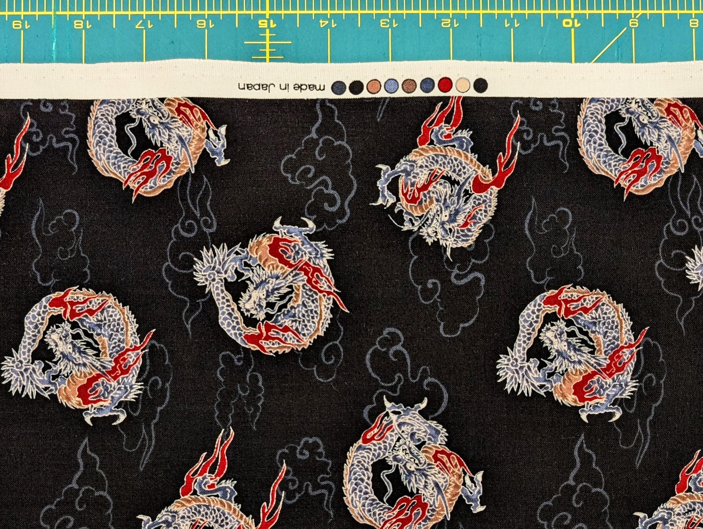 Circling Dragons Hishiei cotton fabric H-7107-1 D black