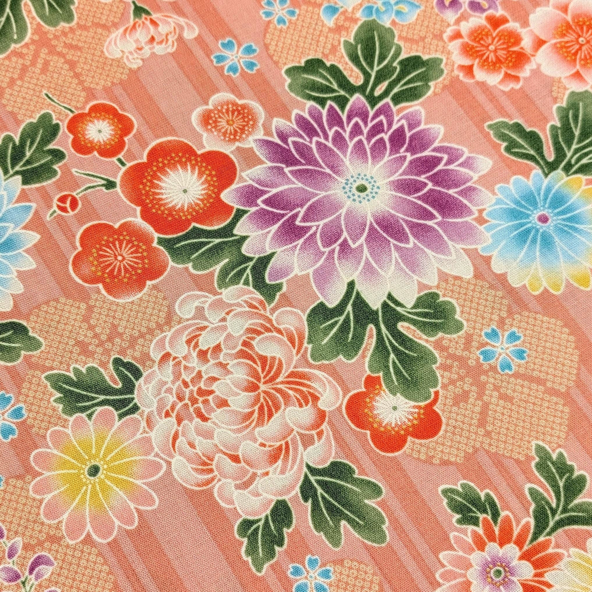 Striped Shibori Flowers Sevenberry Japanese cotton fabric 850425-1-4 pink