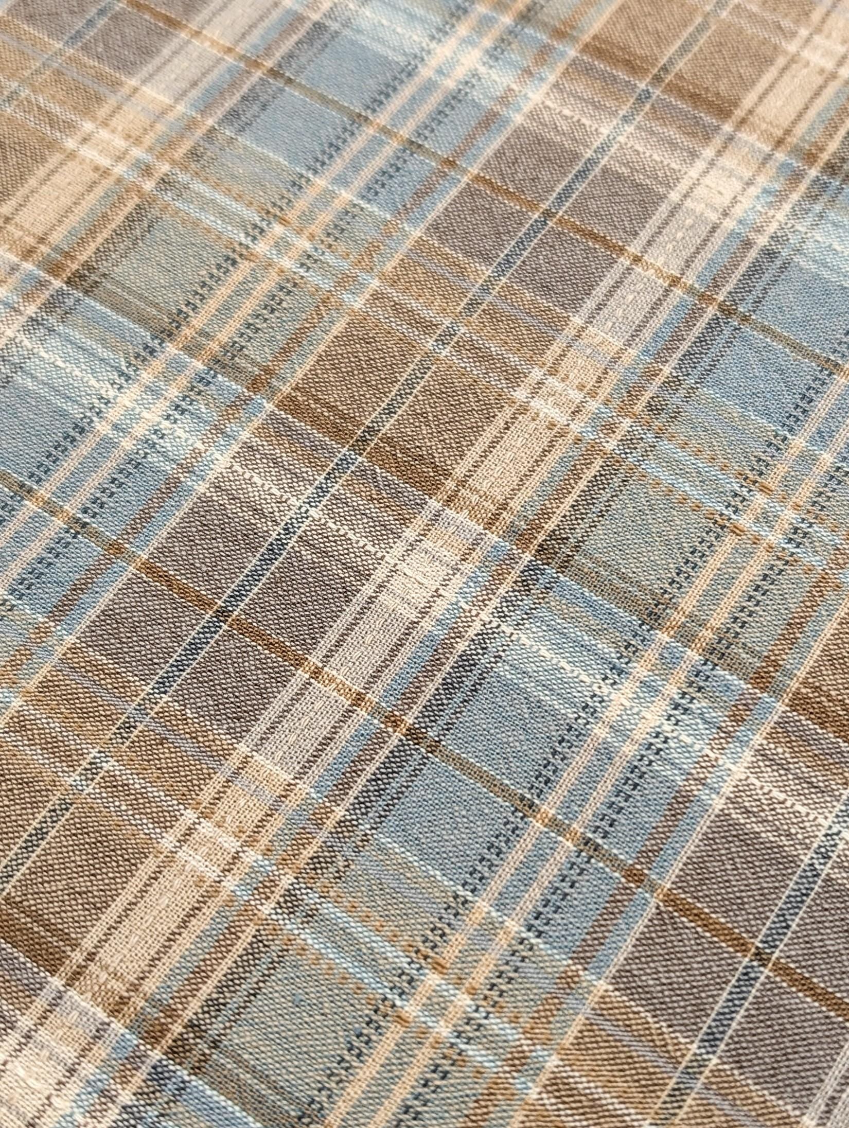 Junko Matsuda yarn dyed plaid Japanese cotton fabric Y25-0195 A light blue and beige