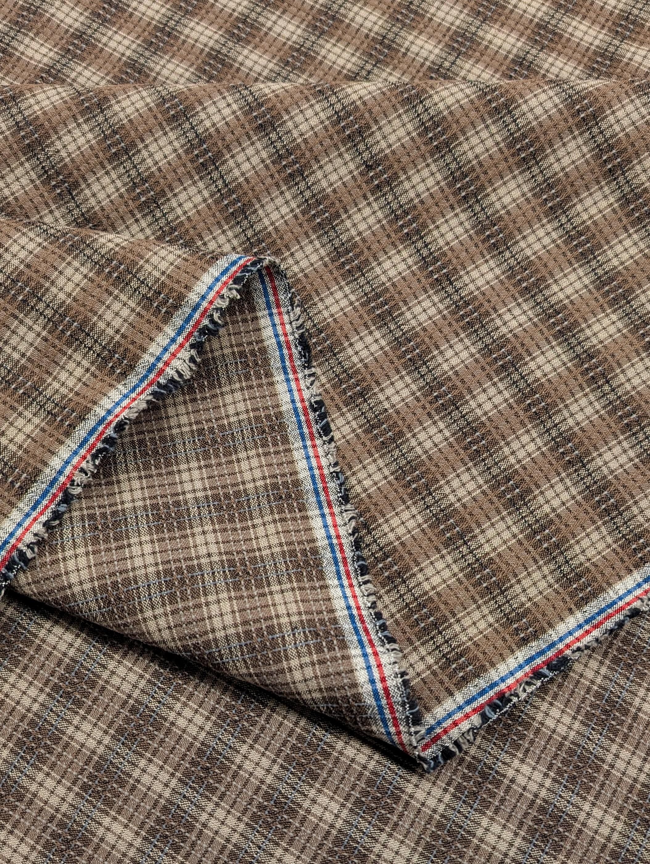 Junko Matsuda yarn dyed plaid Japanese cotton fabric Y25-0194 E brown and beige