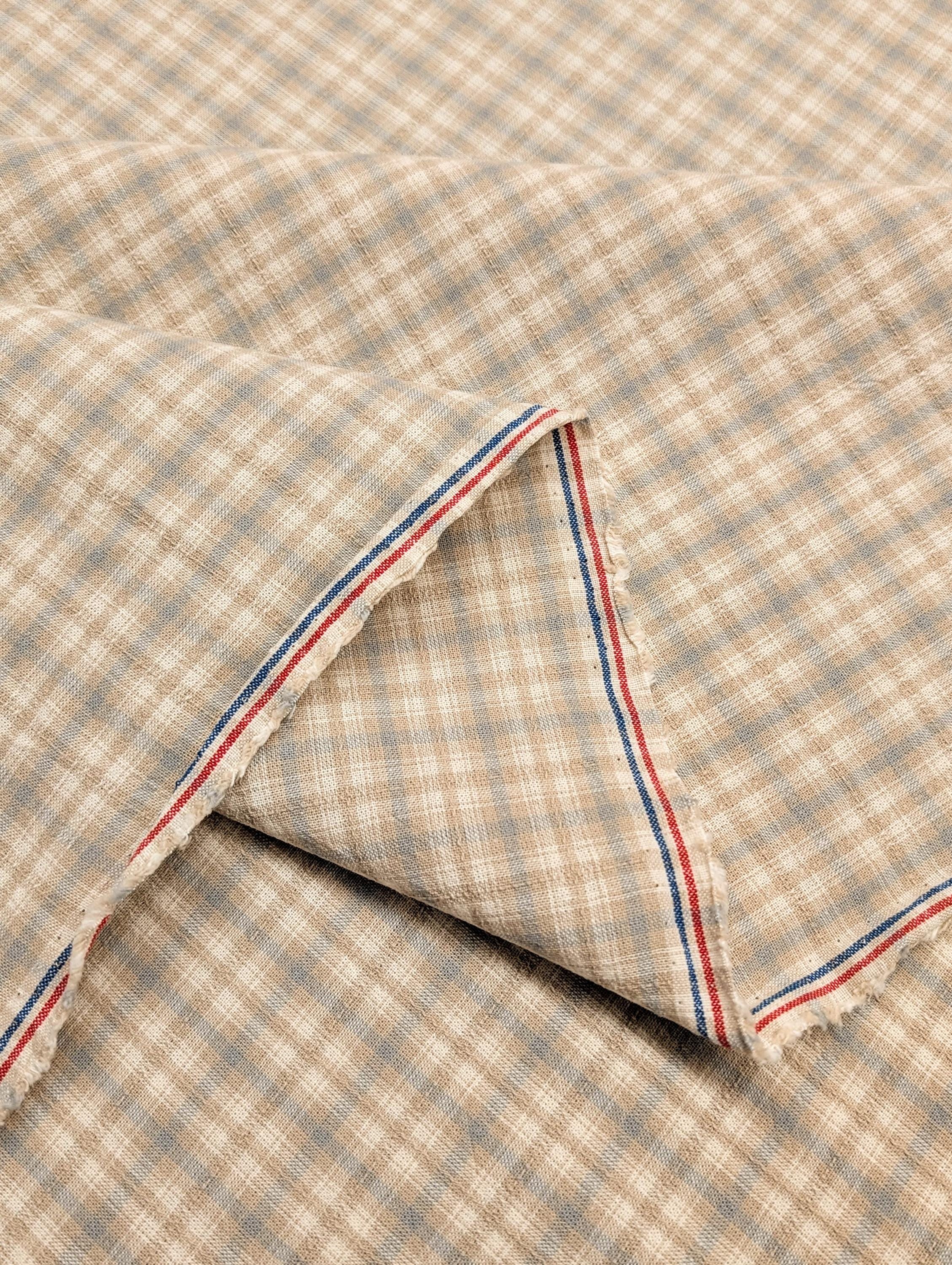 Junko Matsuda yarn dyed plaid Japanese cotton fabric Y25-0208 A beige and blue