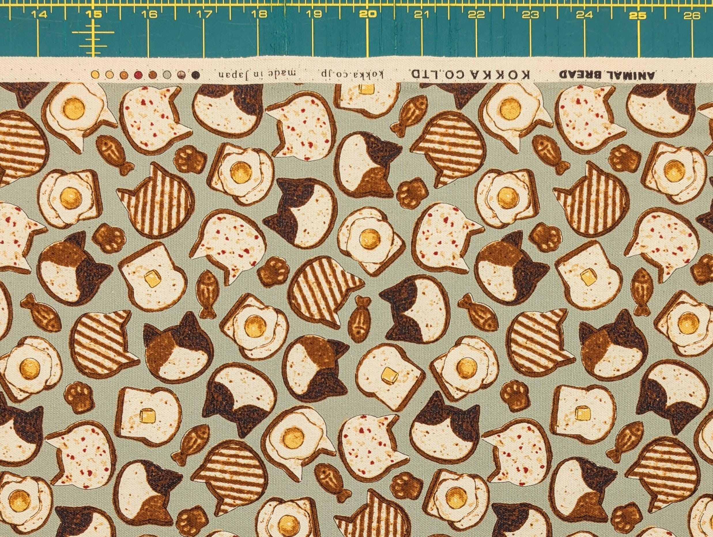 Cat Toast Kokka Japanese cotton light Oxford fabric YPA-51010-1 D green