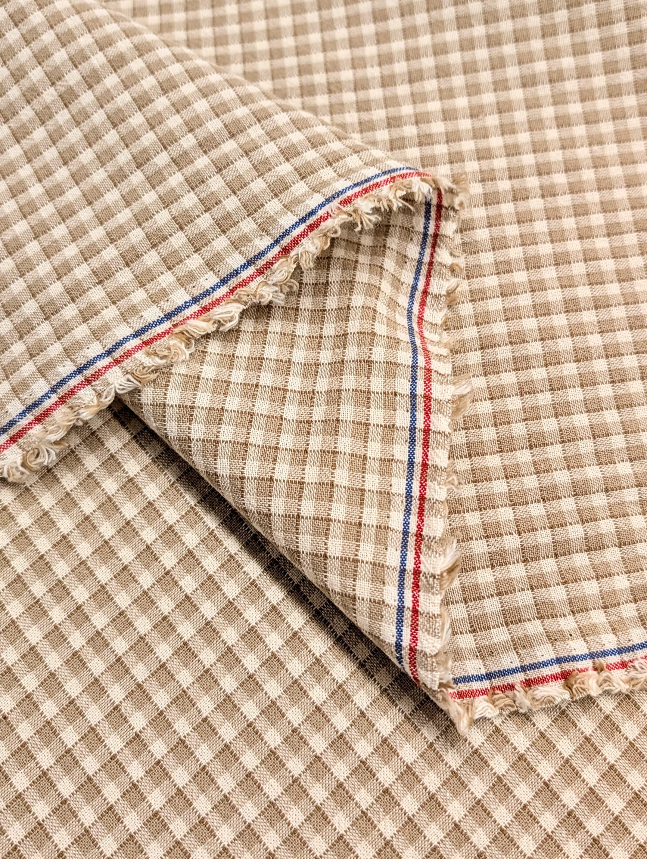 Junko Matsuda yarn dyed gingham Japanese cotton fabric Y23-0193 A beige