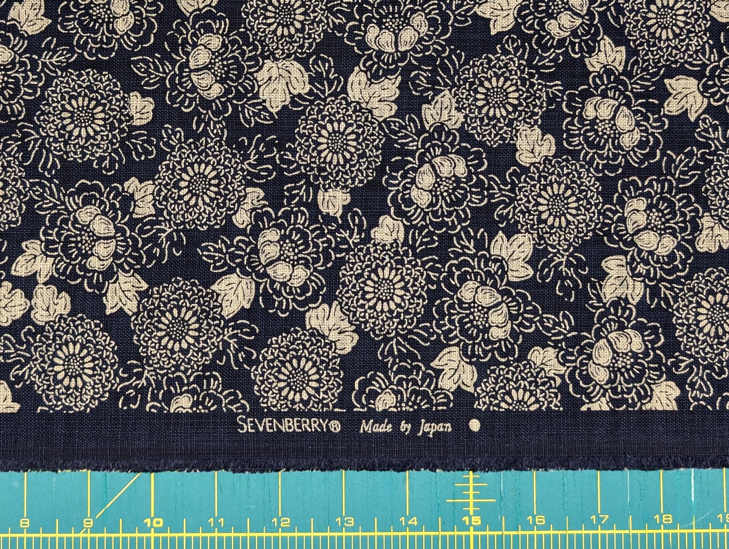 Sevenberry Karakusa Flower Japanese cotton fabric 88223-30 navy blue beige
