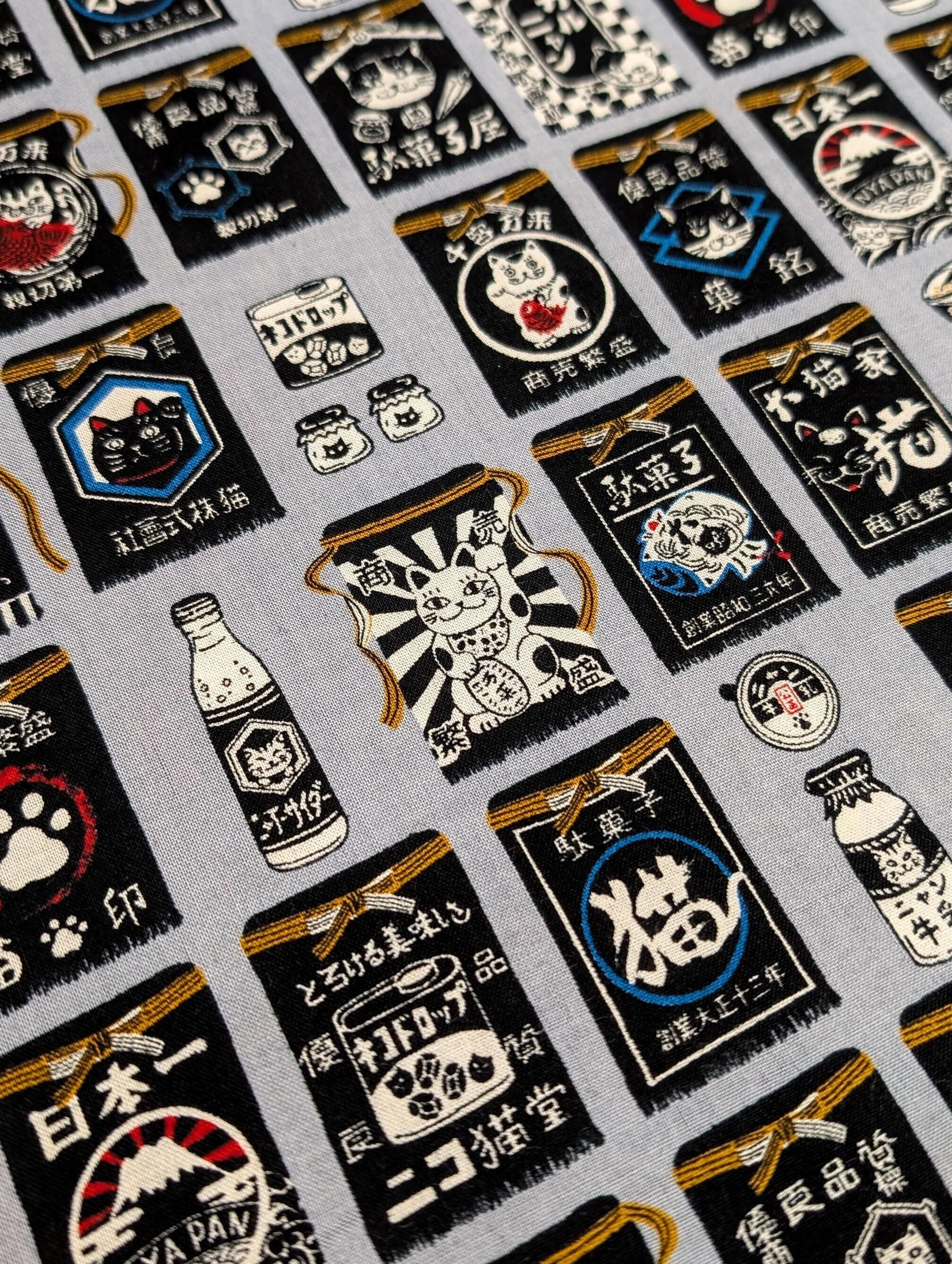 Maekake Sake Apron Cats Senyo Japanese cotton fabric SO-57501-5 B gray