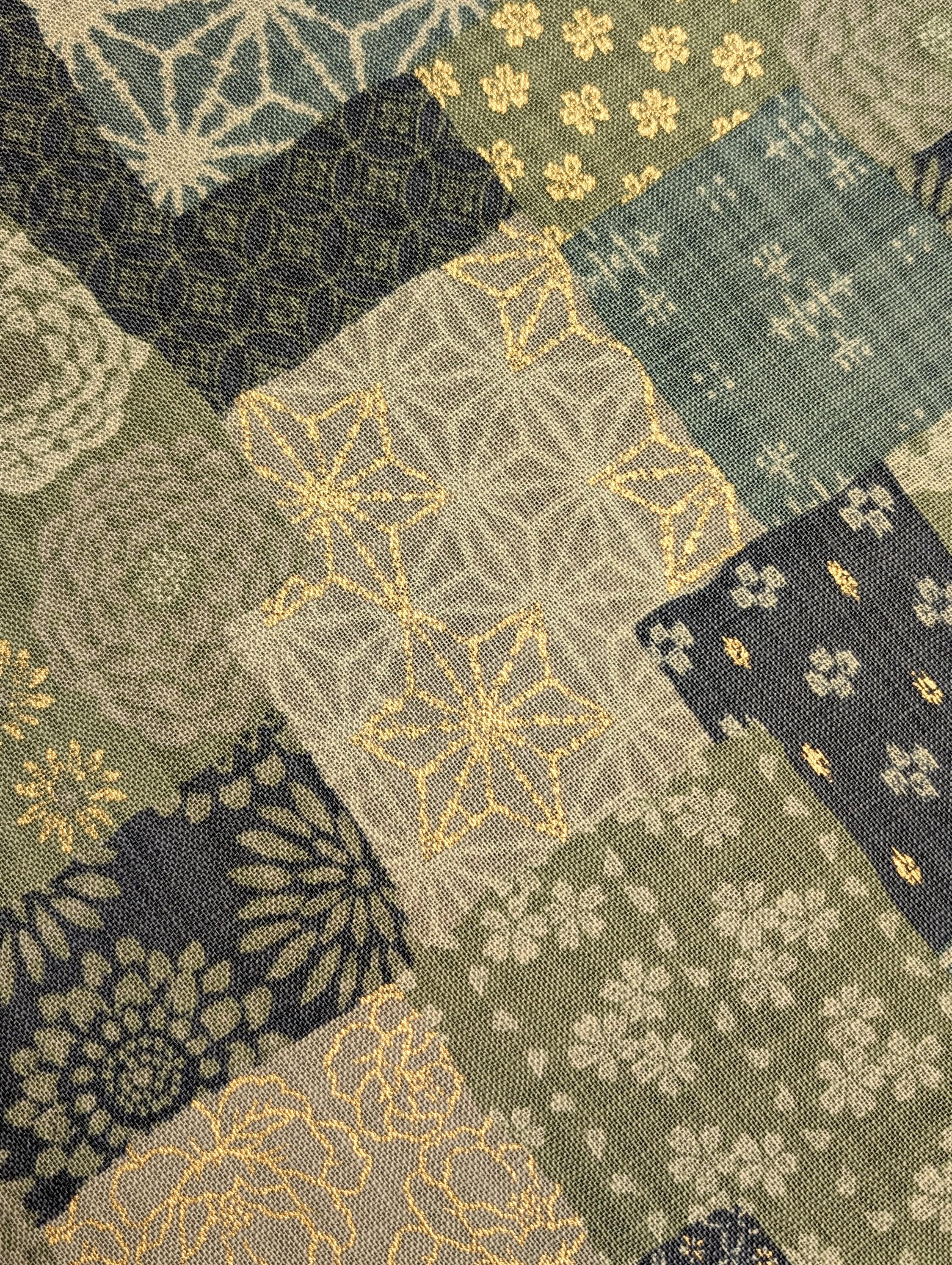 Sevenberry golden boro patchwork Japanese cotton fabric 88501-1-2 dusty green & blue