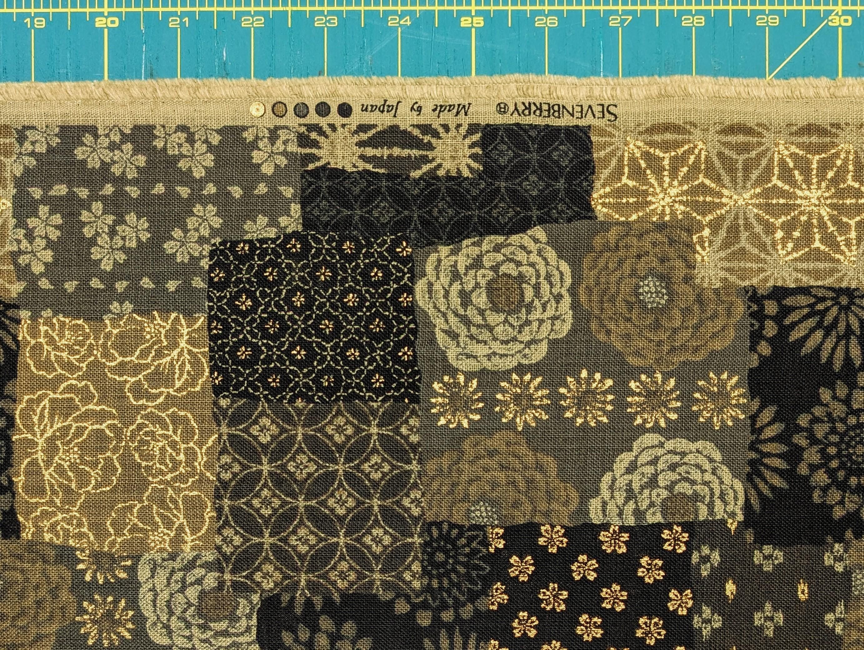 Sevenberry golden boro patchwork Japanese cotton fabric 88501-1-5 black & beige