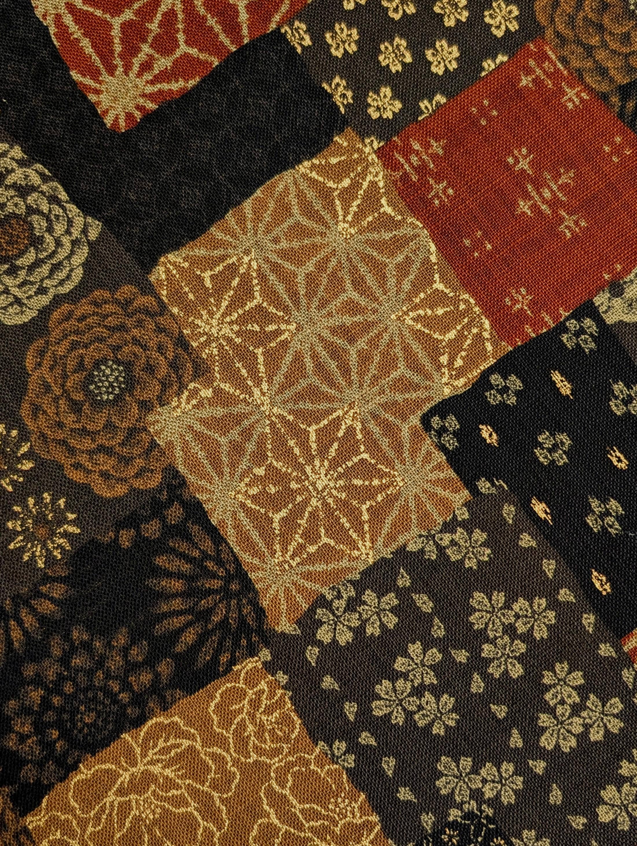 Sevenberry golden boro patchwork Japanese cotton fabric 88501-1-6 black & red