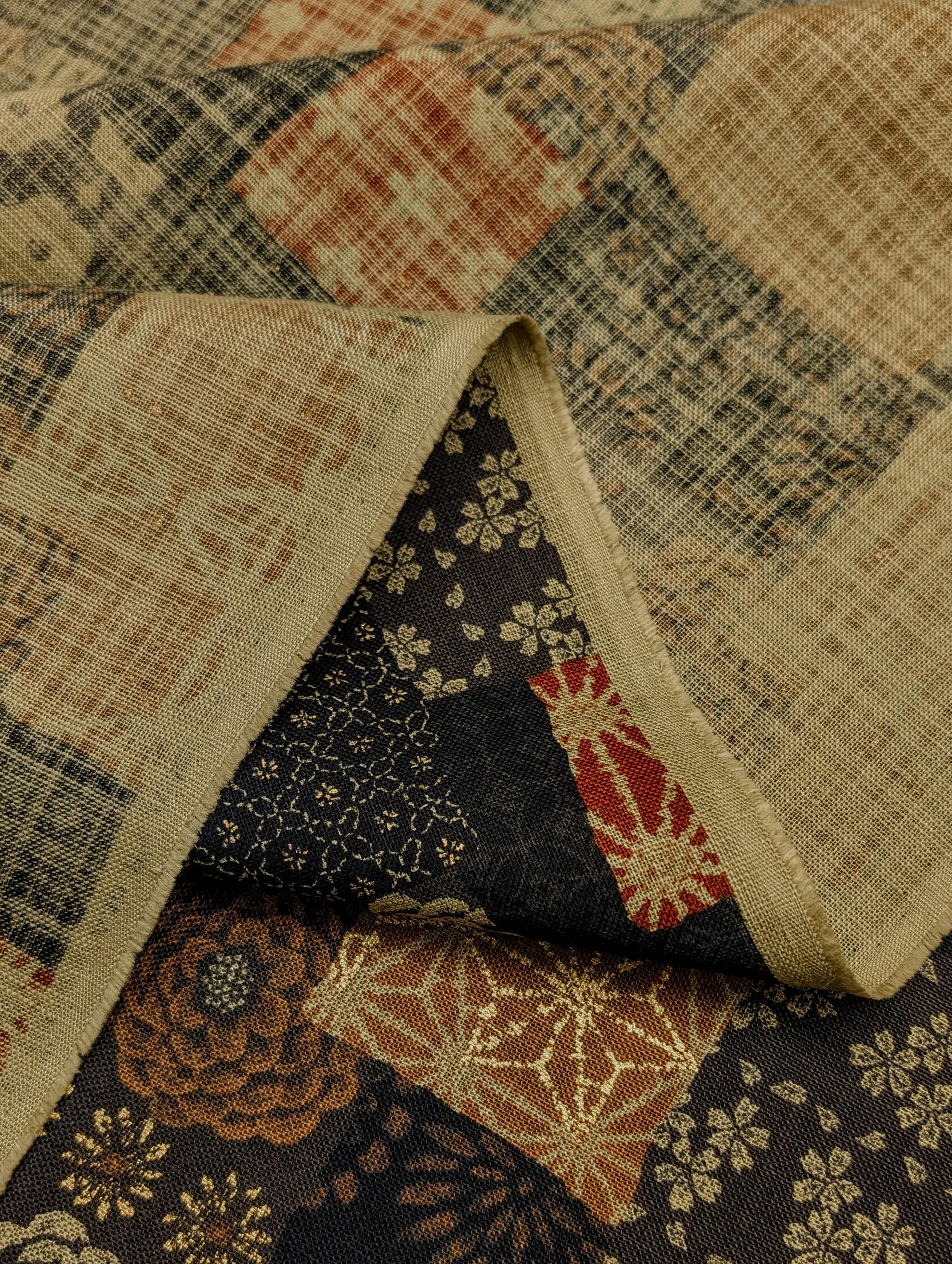 Sevenberry golden boro patchwork Japanese cotton fabric 88501-1-6 black & red