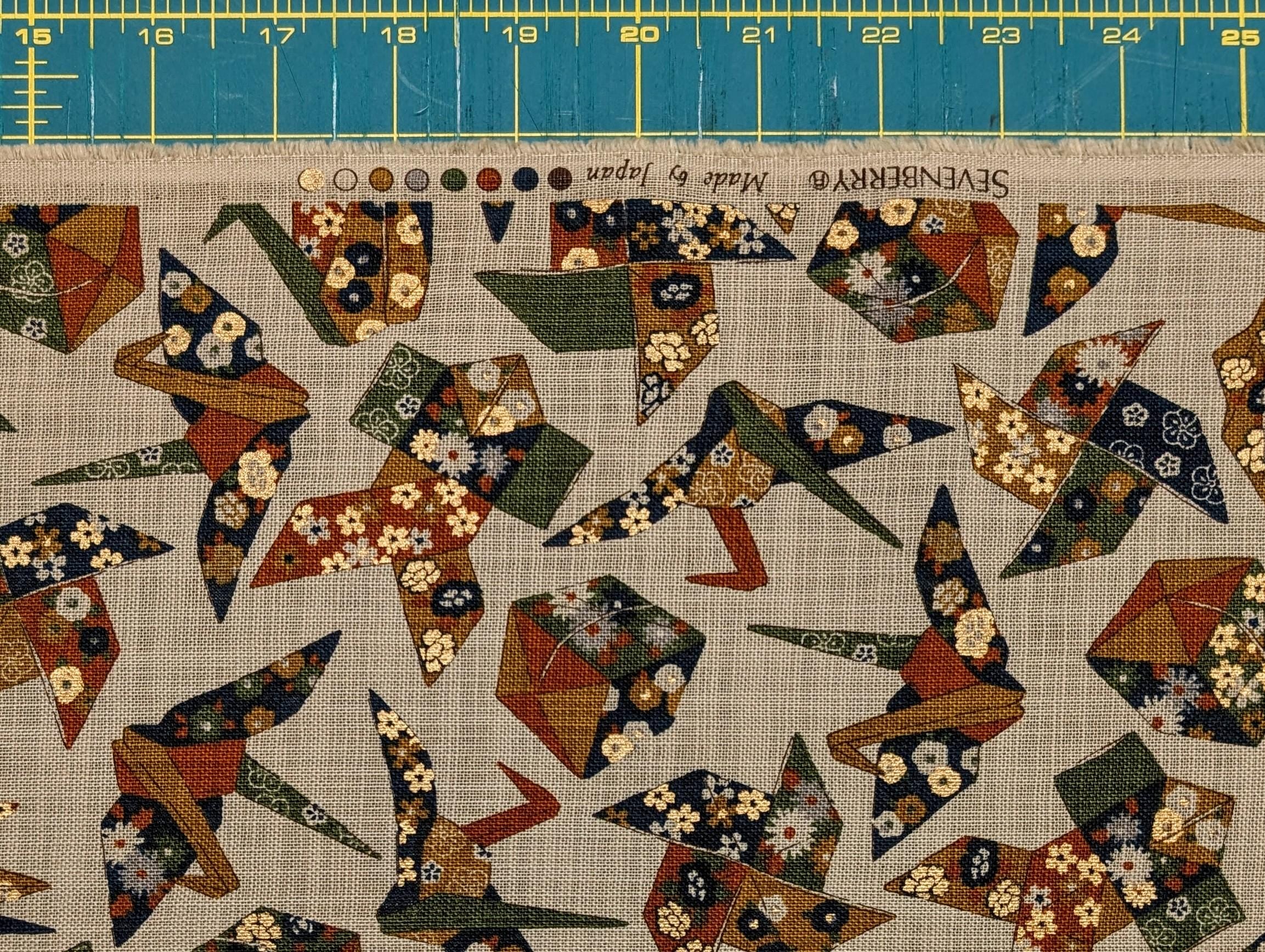 Sevenberry golden origami Japanese cotton fabric 88501-2-2 beige green & orange