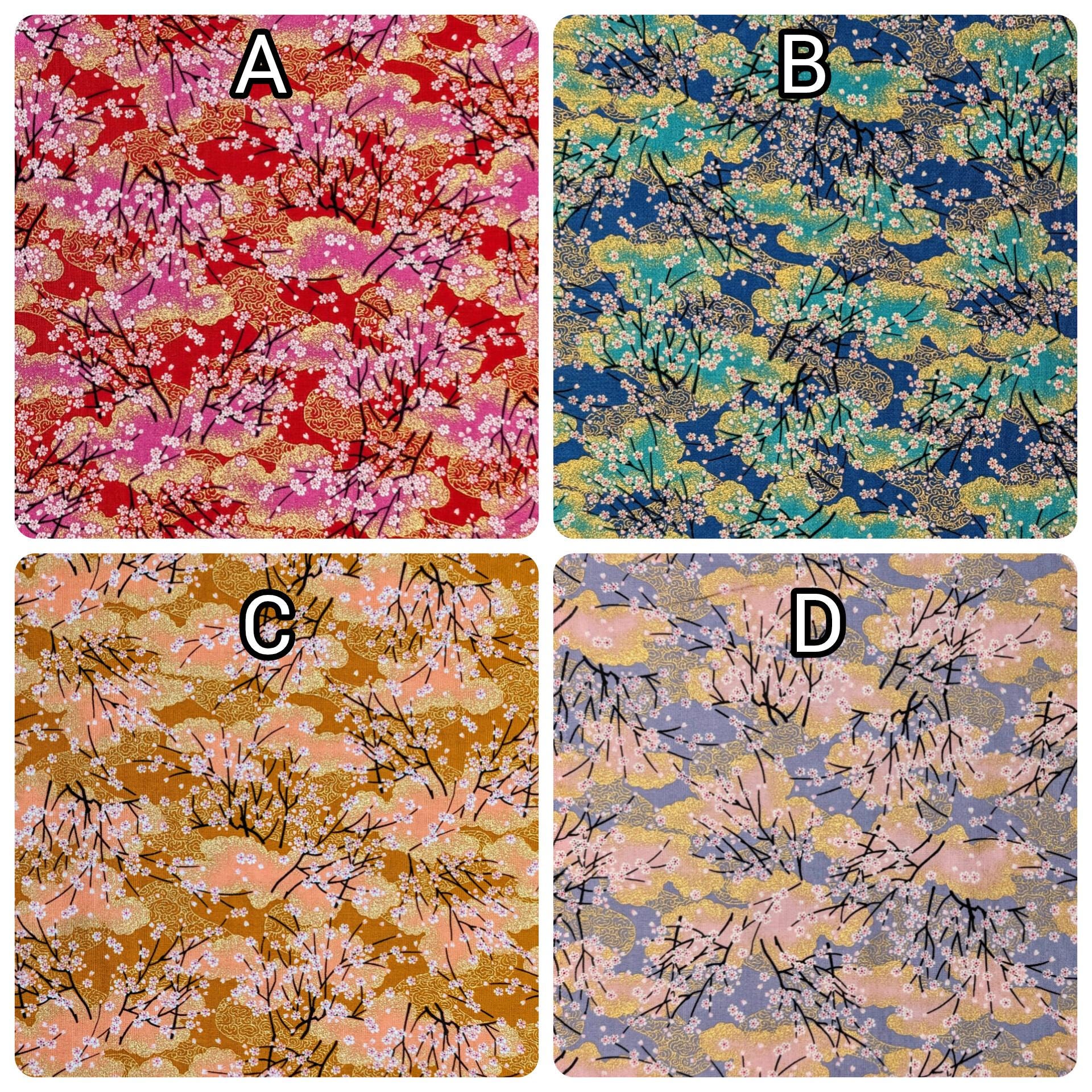 Cherry Blossom Trees with Gold Japanese cotton fabric A-45000-68 A red & pink