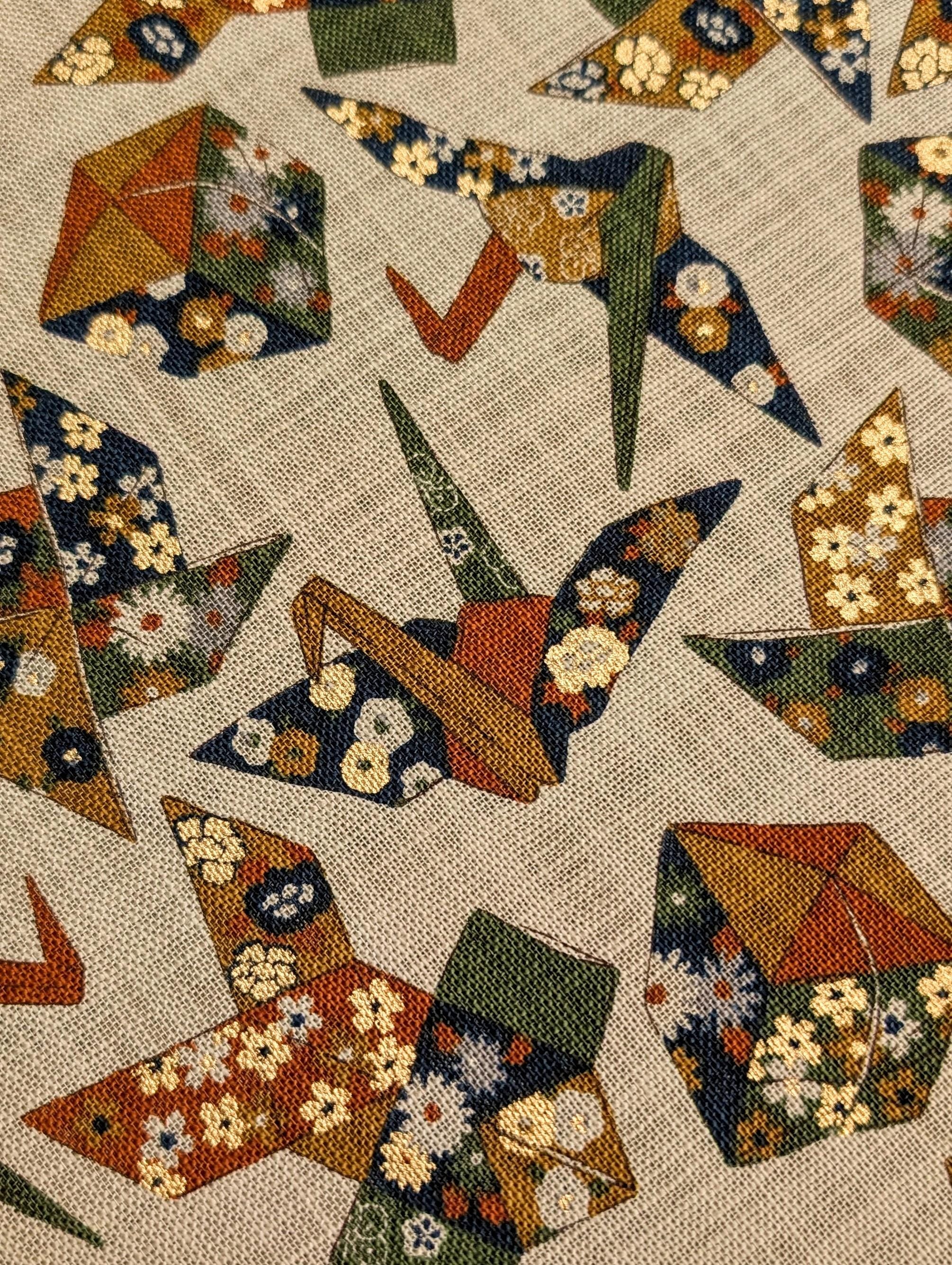 Sevenberry golden origami Japanese cotton fabric 88501-2-2 beige green & orange