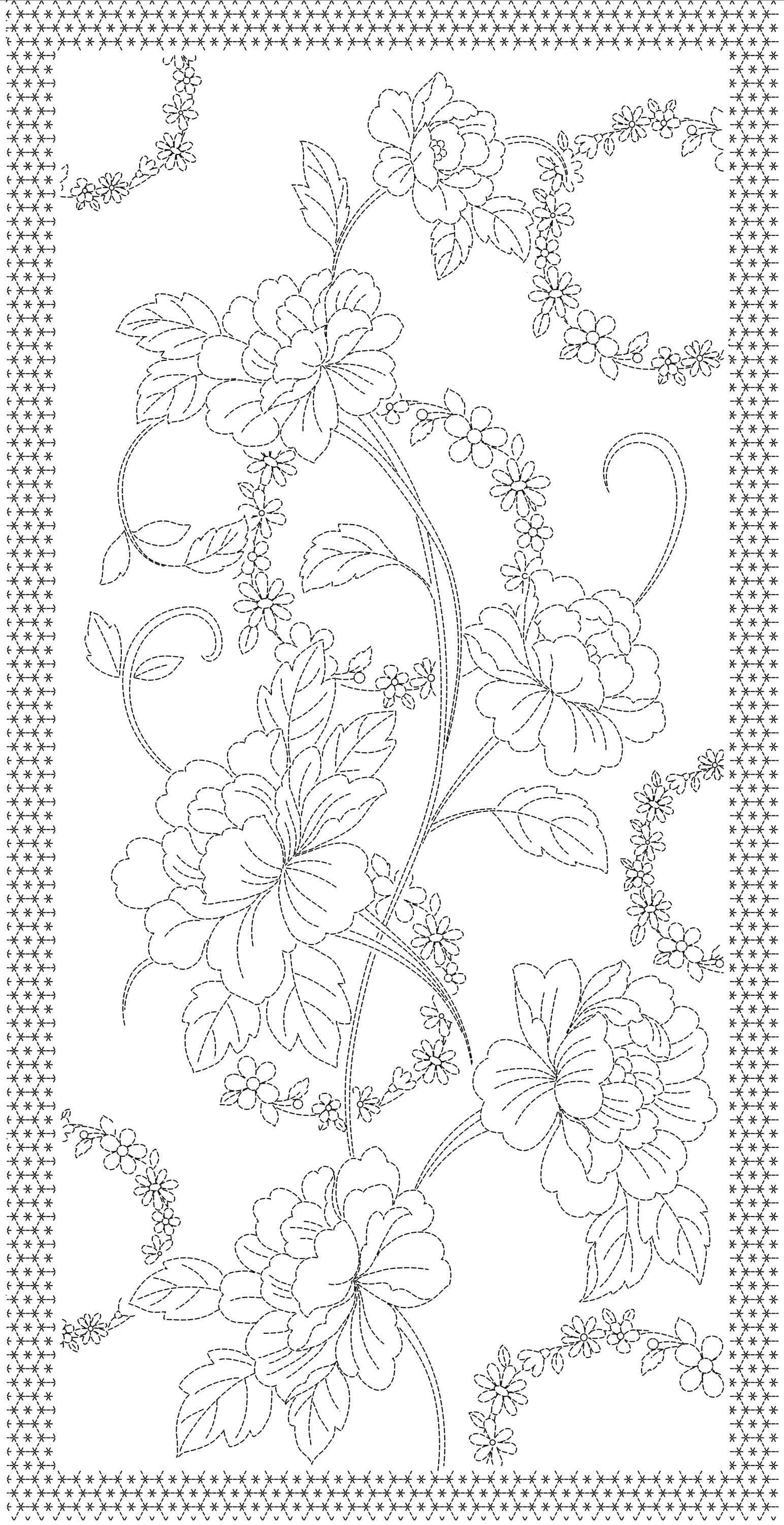 Orimono Imports - Peonies Sashiko Washout Fabric Panel - Navy/Cream