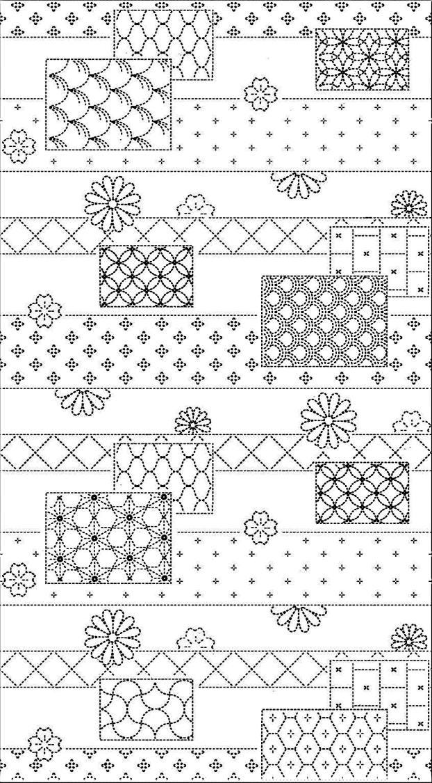 Orimono Imports - Flowers and Blocks Sashiko Washout Fabric Panel - Dark Navy, Cream, or Black