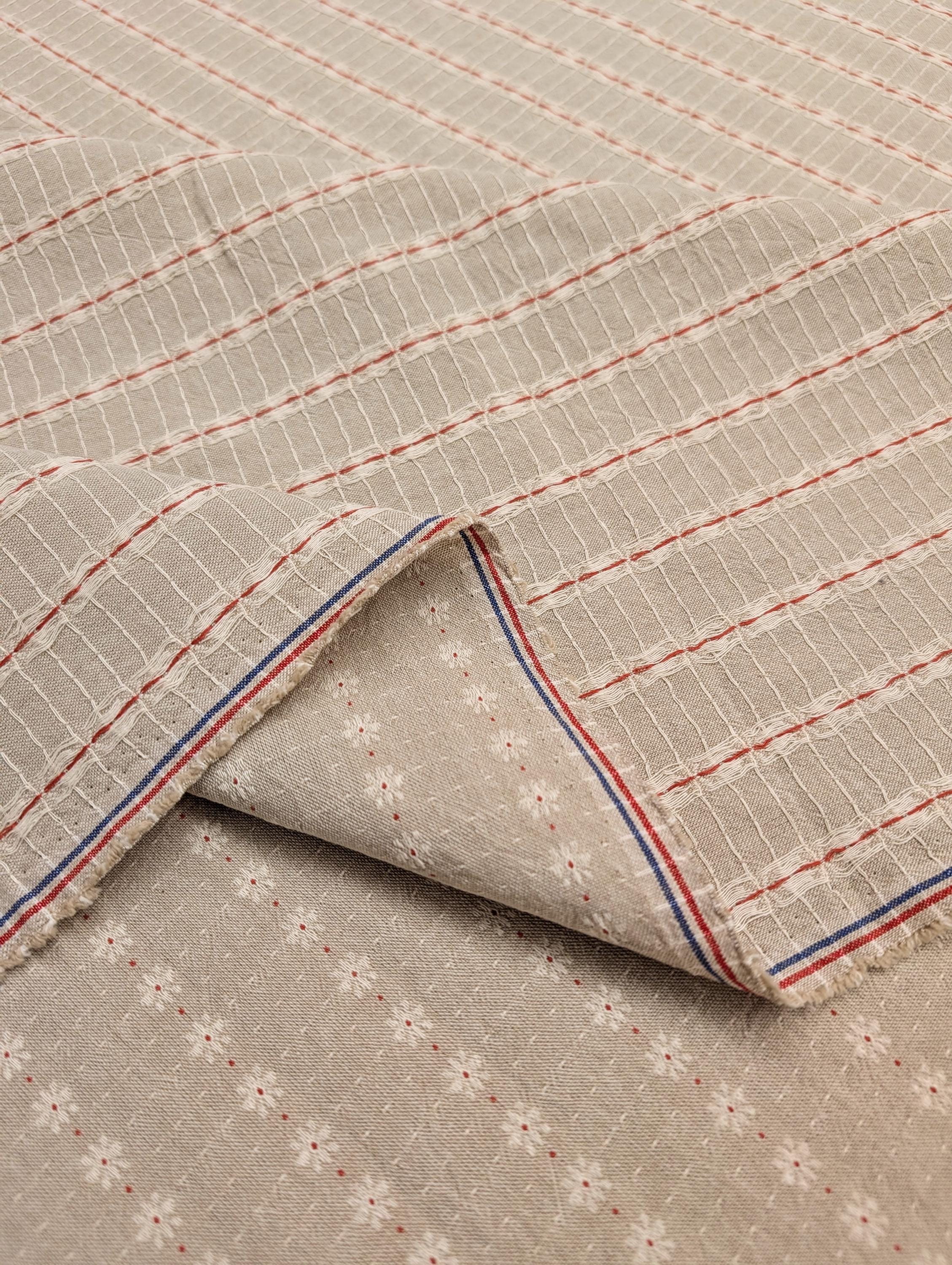 Junko Matsuda yarn dyed Daisy Stripes Japanese cotton fabric Y27-0206 A beige