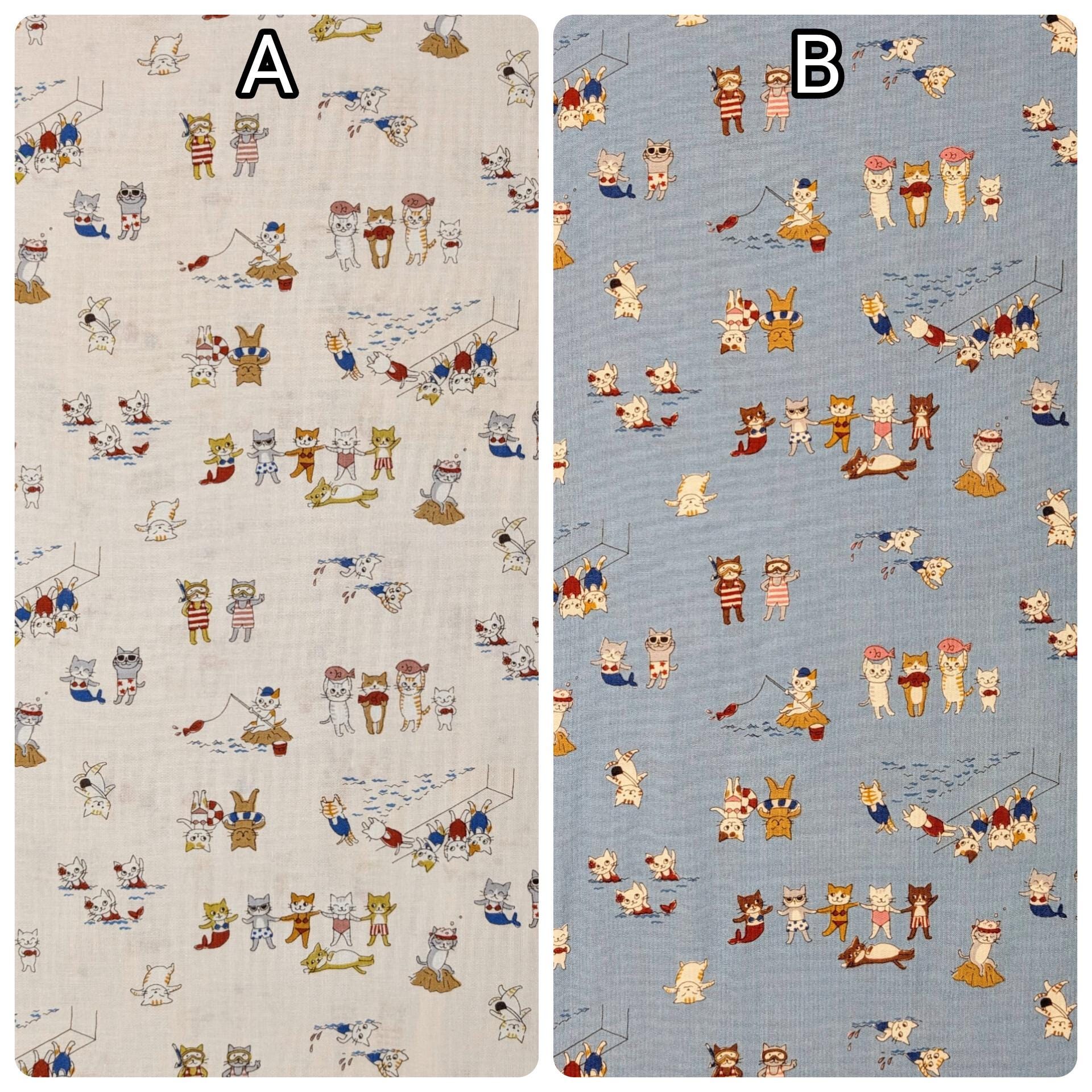 Kokka Beach Cats Trèfle Japanese cotton fabric YKA-21030-1 A off-white