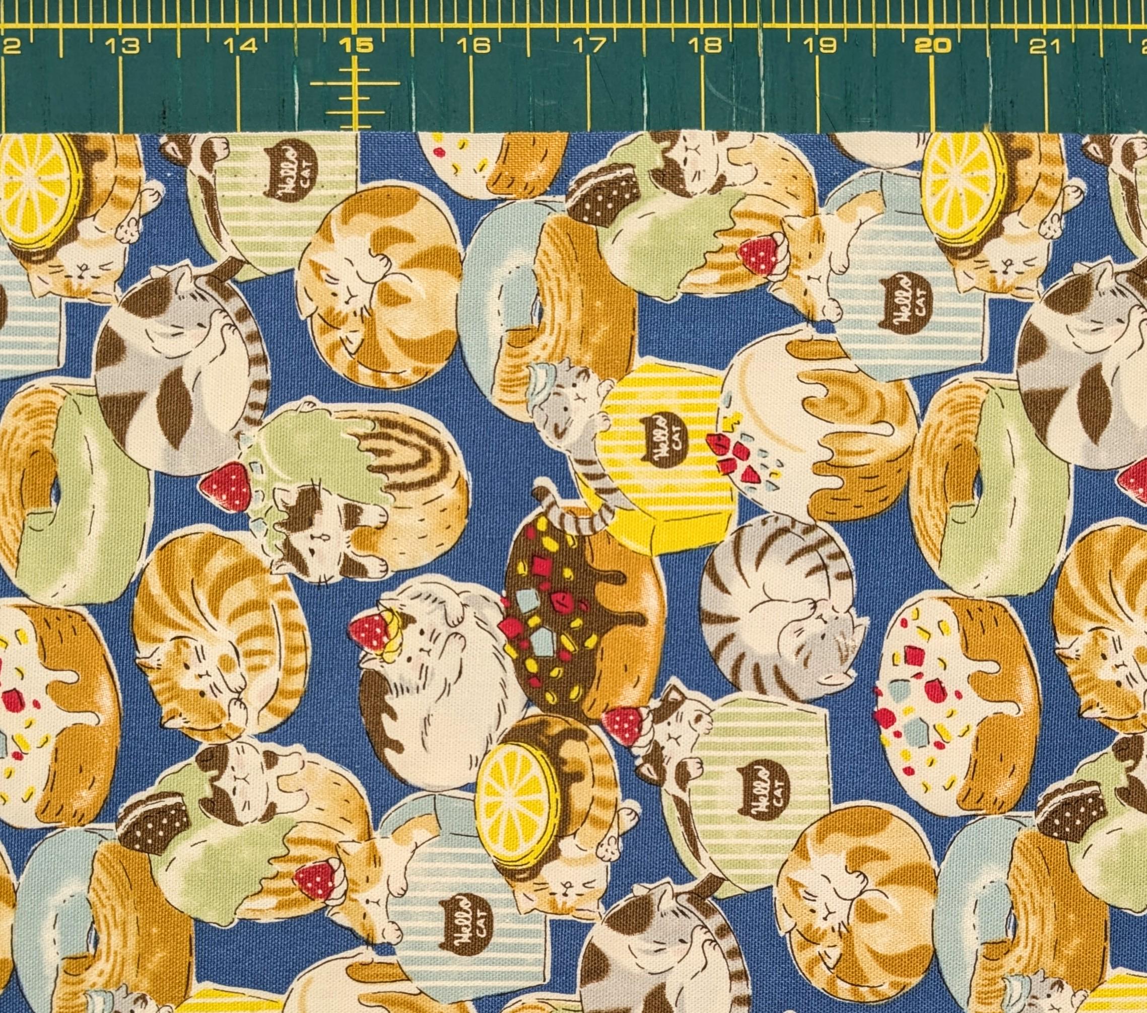 NEW Donut Cats Kokka Japanese Oxford cotton canvas fabric YGA-79040-1 C