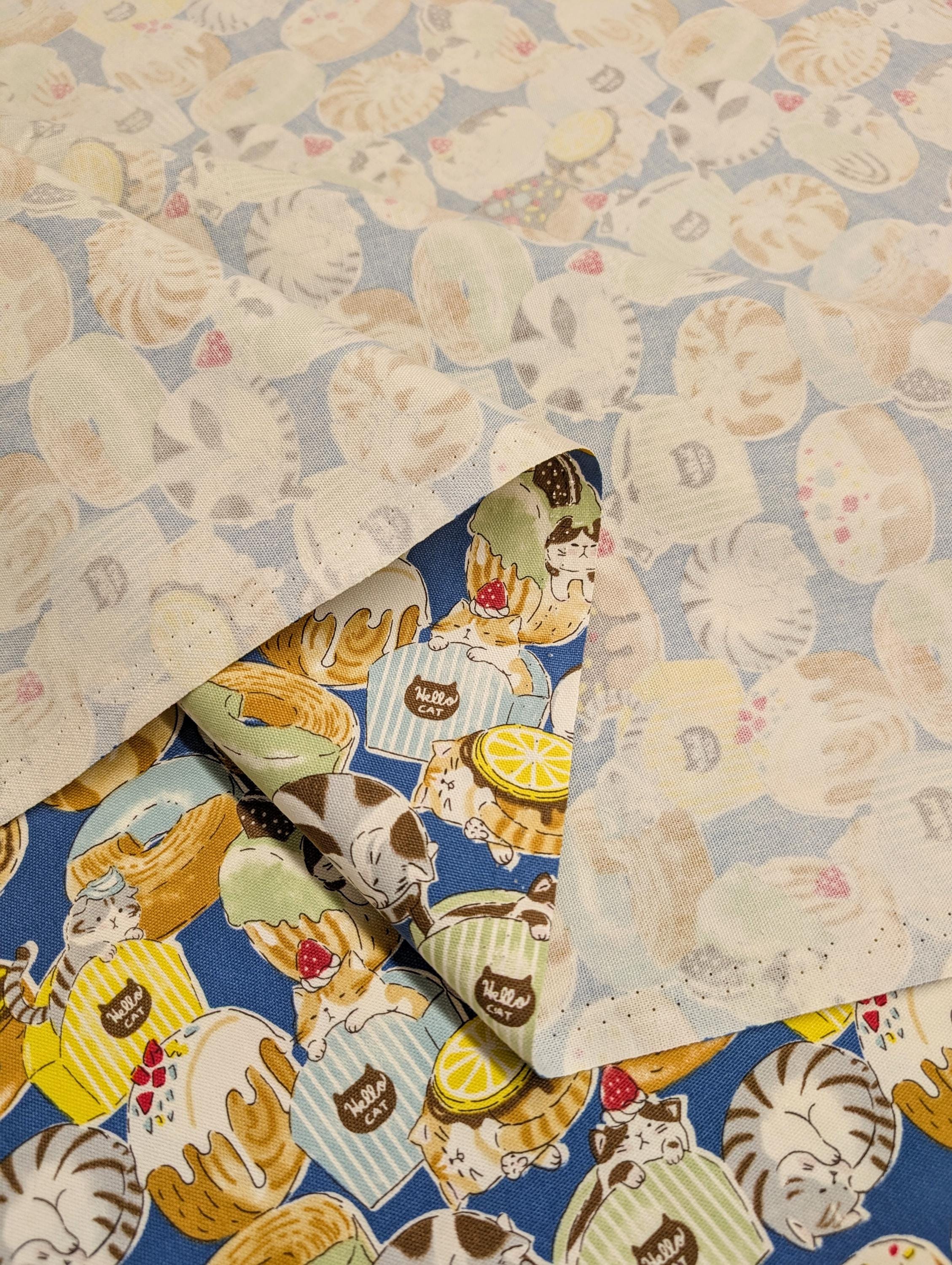 NEW Donut Cats Kokka Japanese Oxford cotton canvas fabric YGA-79040-1 C