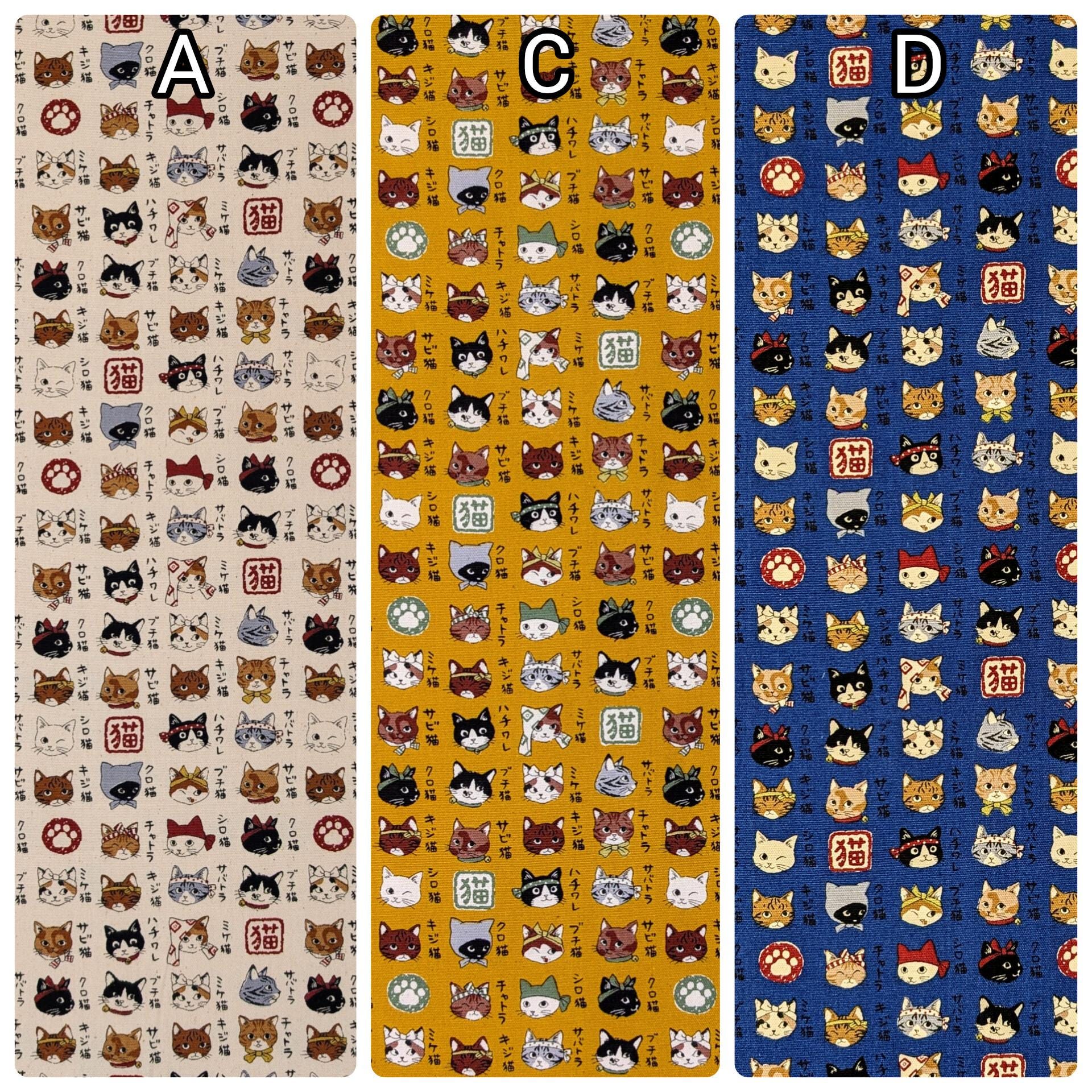 Japanese Cats Trèfle Kokka Japanese cotton fabric YPA-56030-2 C mustard