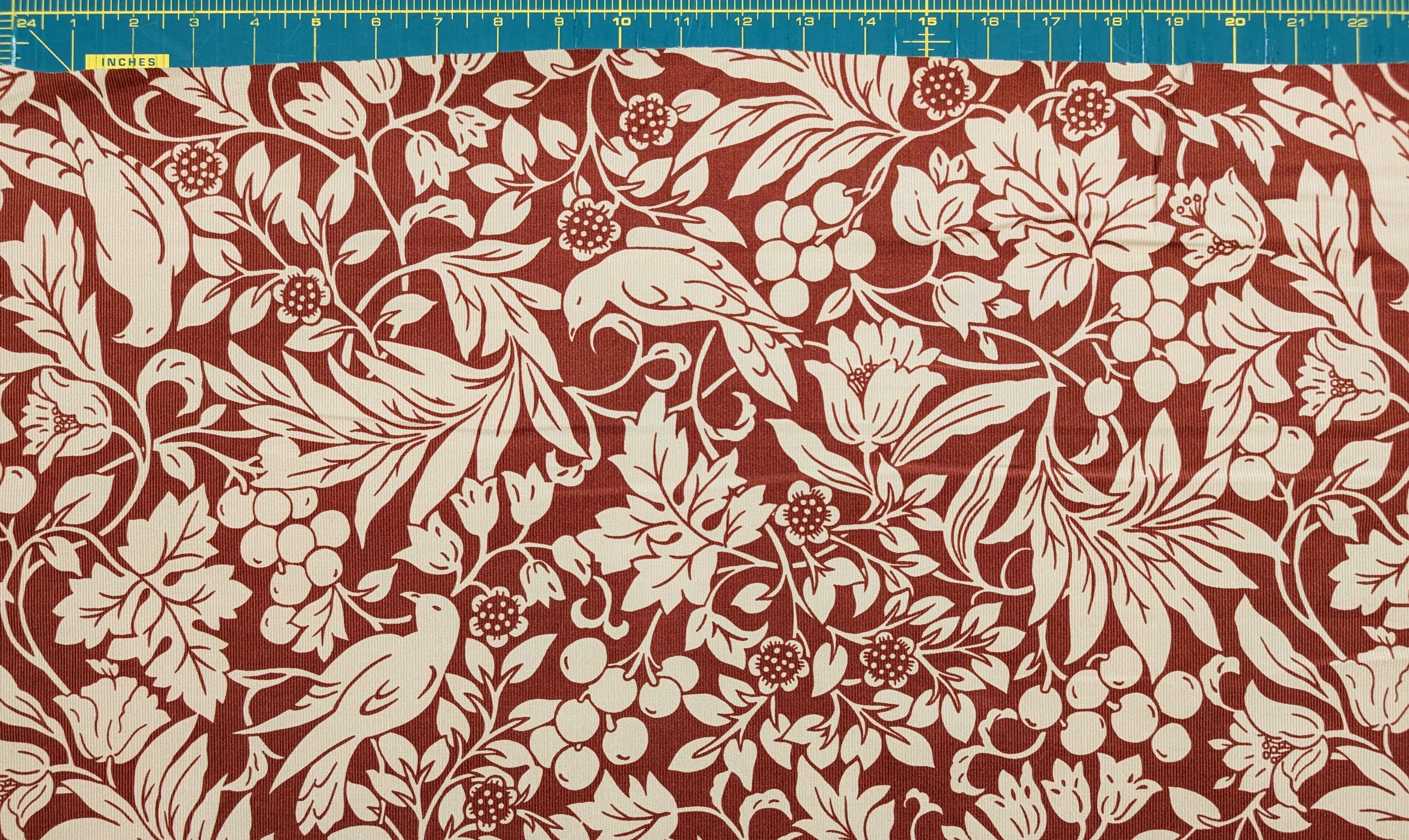 Kobayashi - NEW Botanical Doves Pin Wale Cotton Corduroy - Red & Ivory