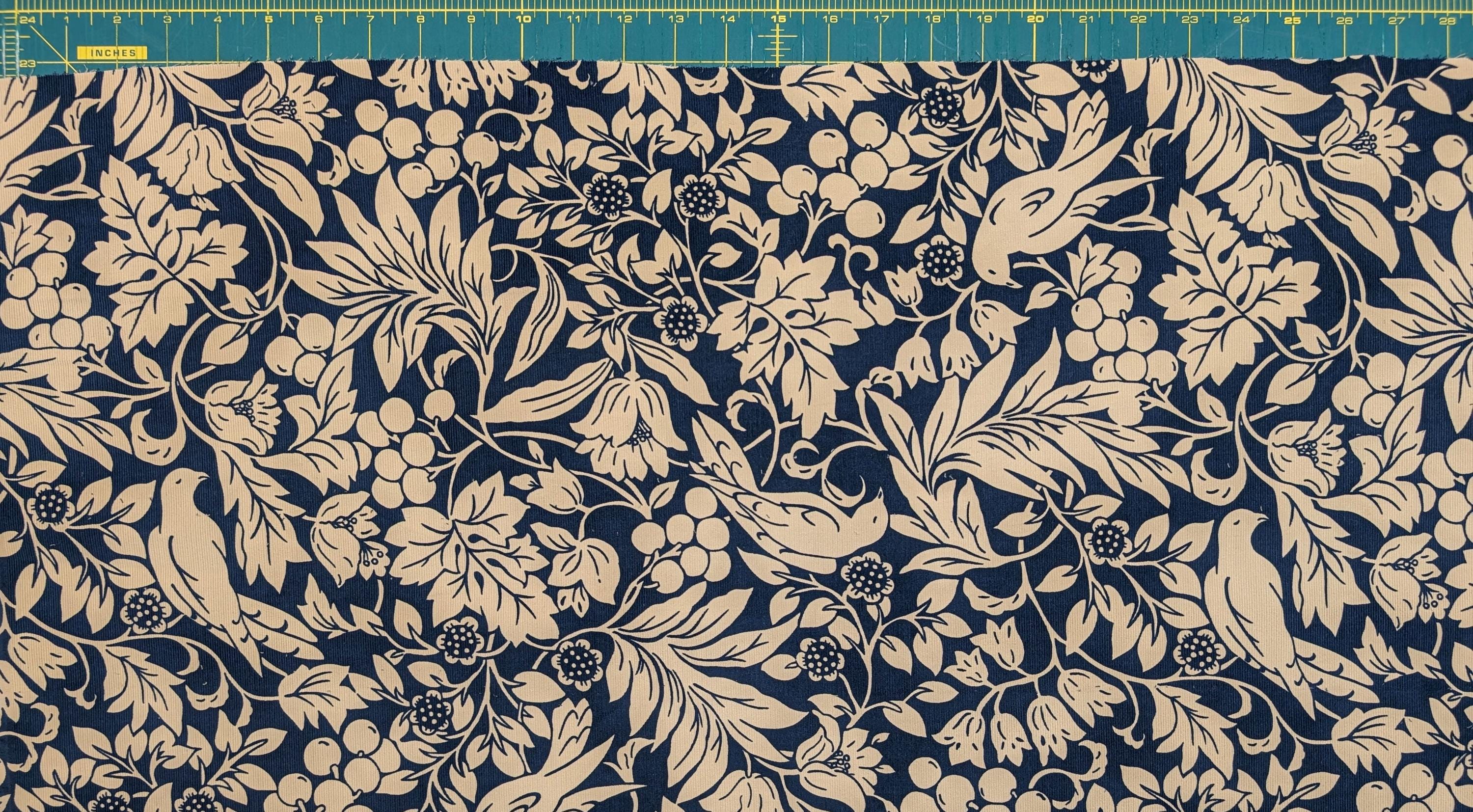 Kobayashi - NEW Botanical Doves Pin Wale Cotton Corduroy - Ivory & Blue