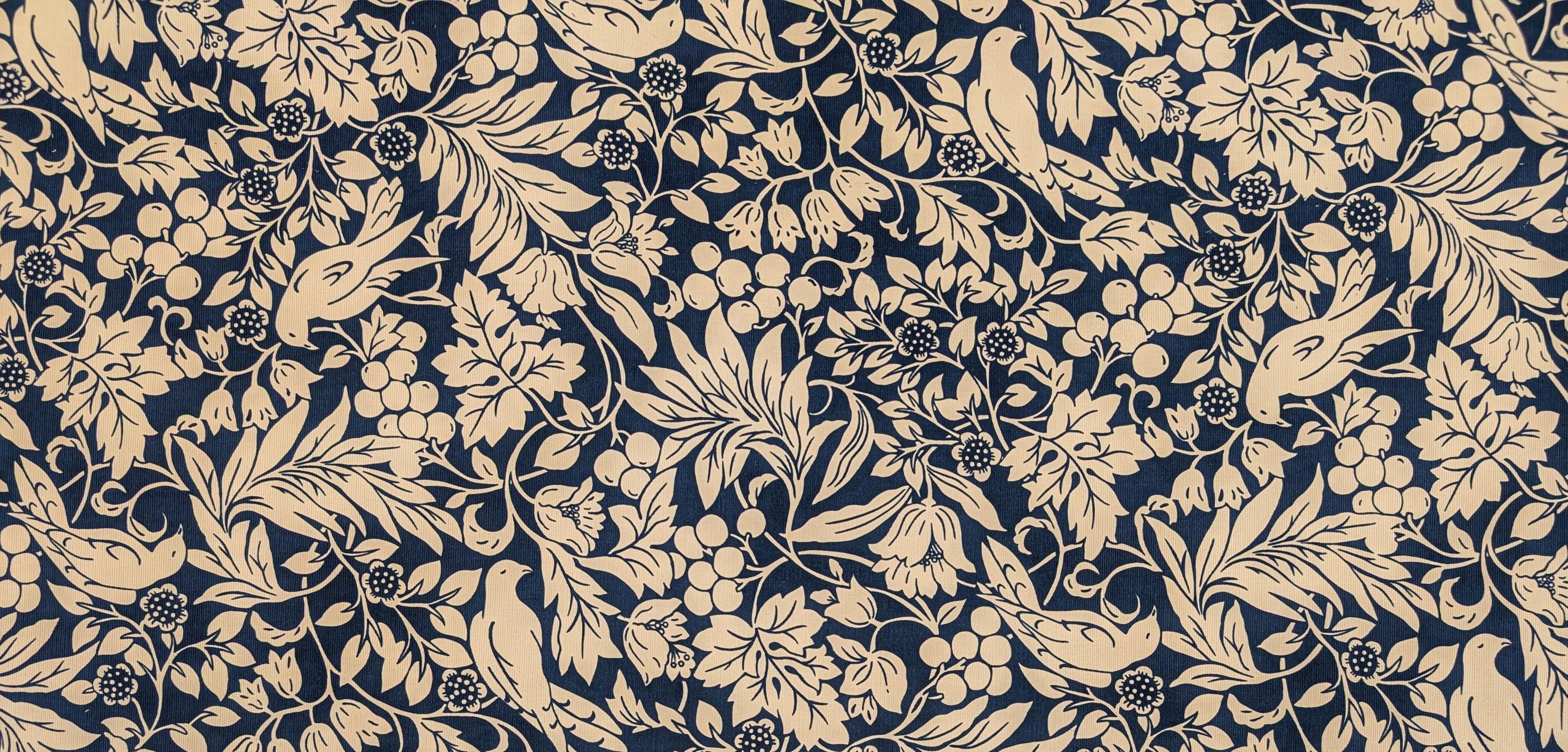 Kobayashi - NEW Botanical Doves Pin Wale Cotton Corduroy - Ivory & Blue