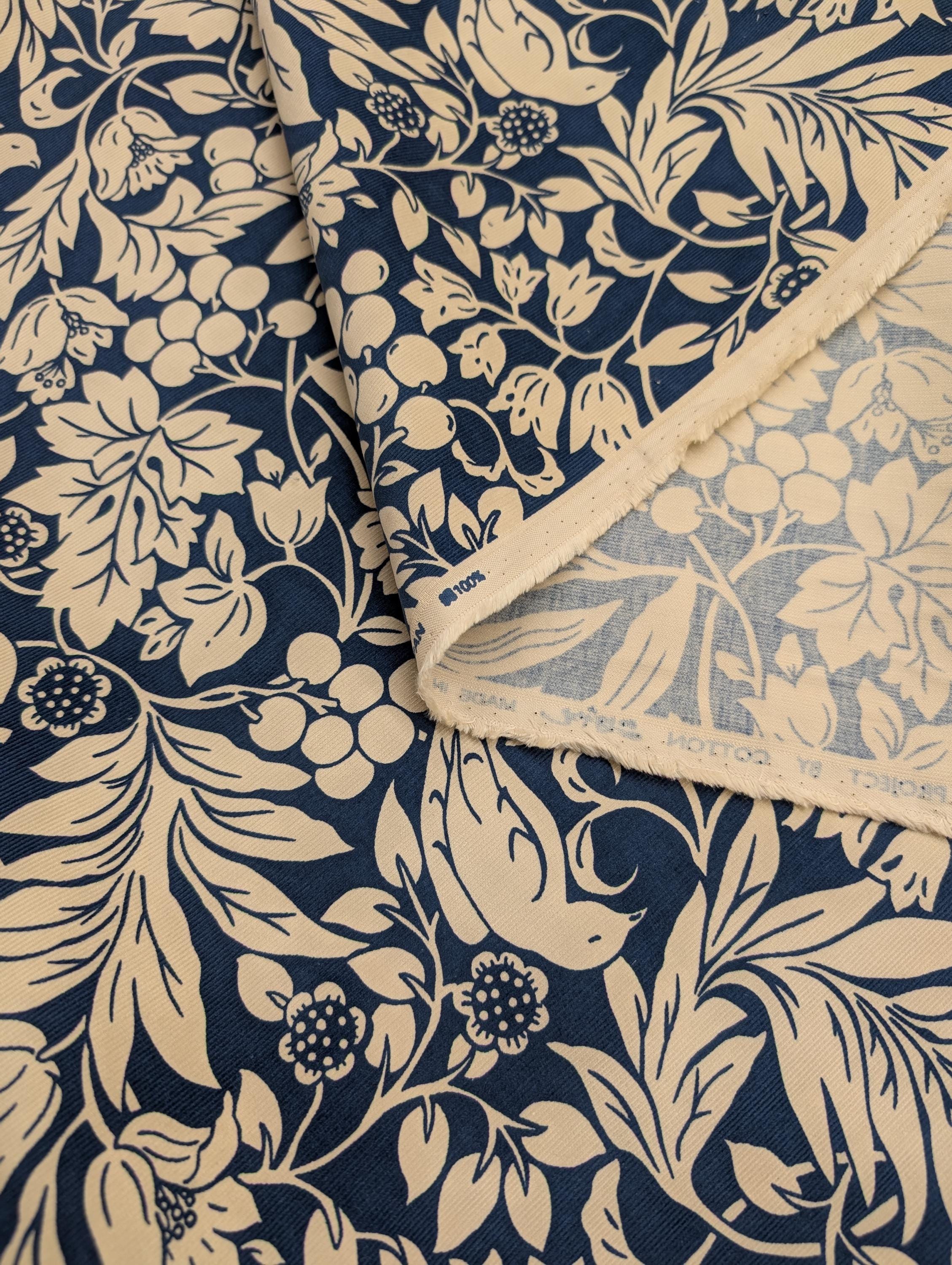 Kobayashi - NEW Botanical Doves Pin Wale Cotton Corduroy - Ivory & Blue