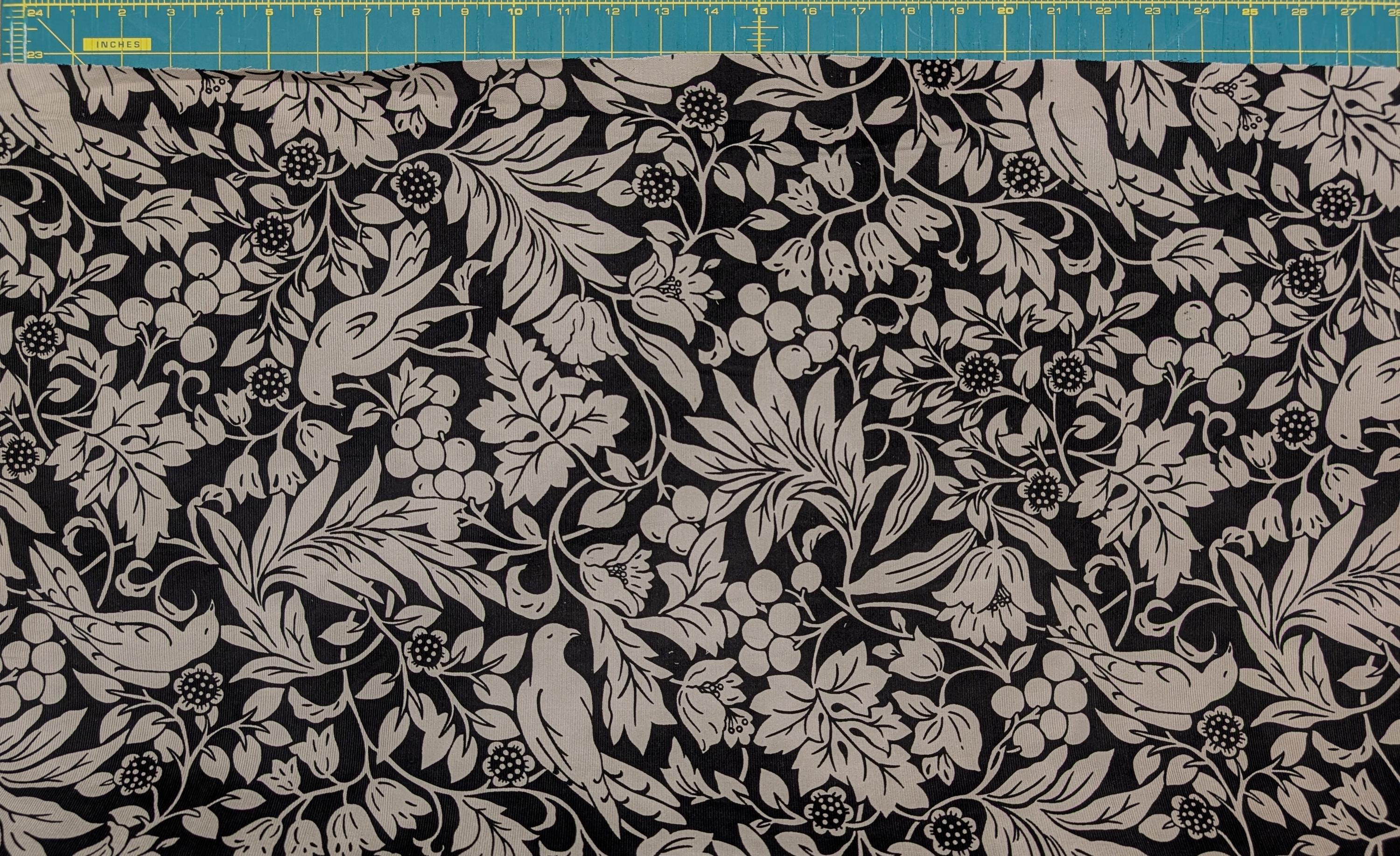 Kobayashi - NEW Botanical Doves Pin Wale Cotton Corduroy - Black & Gray