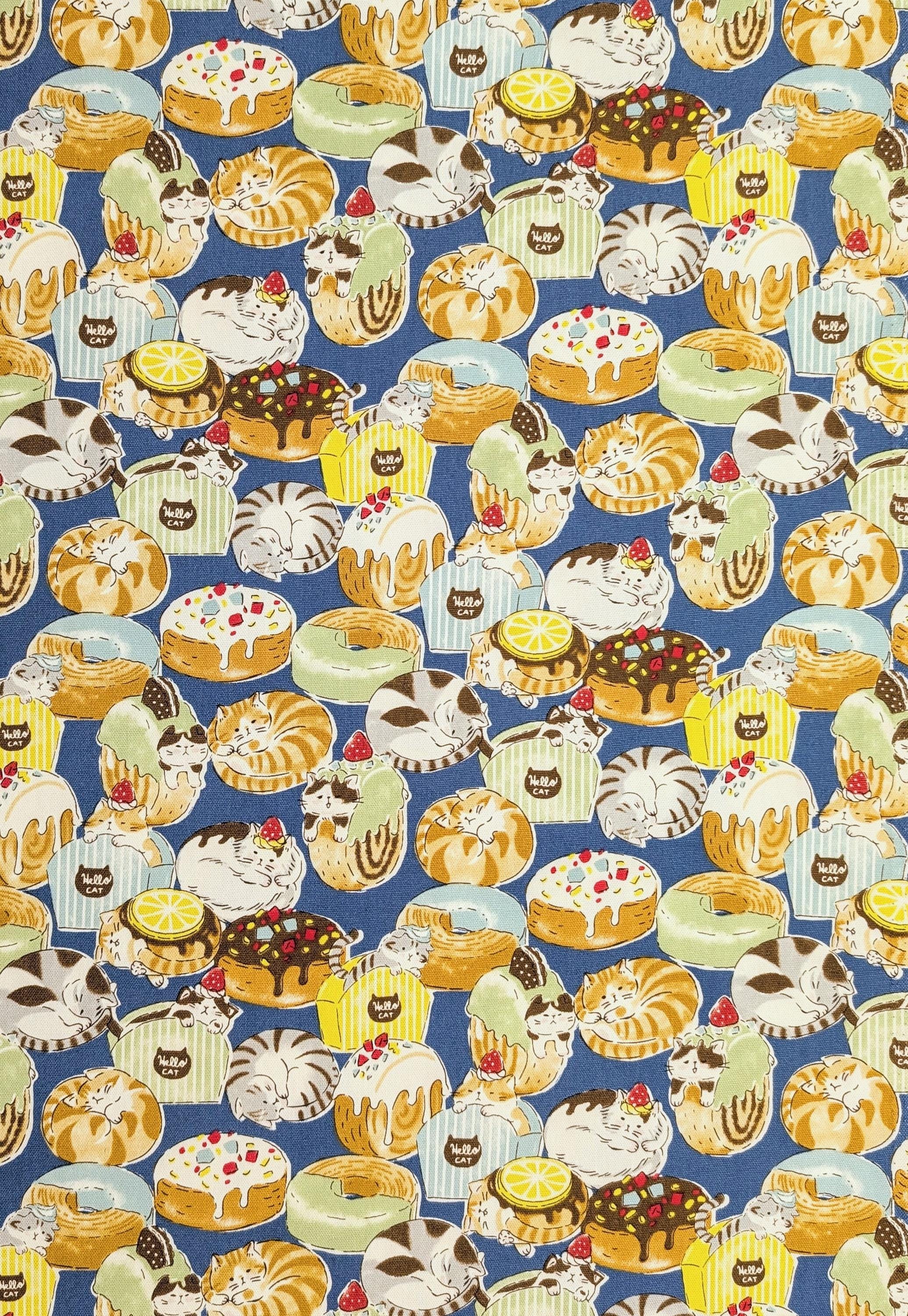NEW Donut Cats Kokka Japanese Oxford cotton canvas fabric YGA-79040-1 C